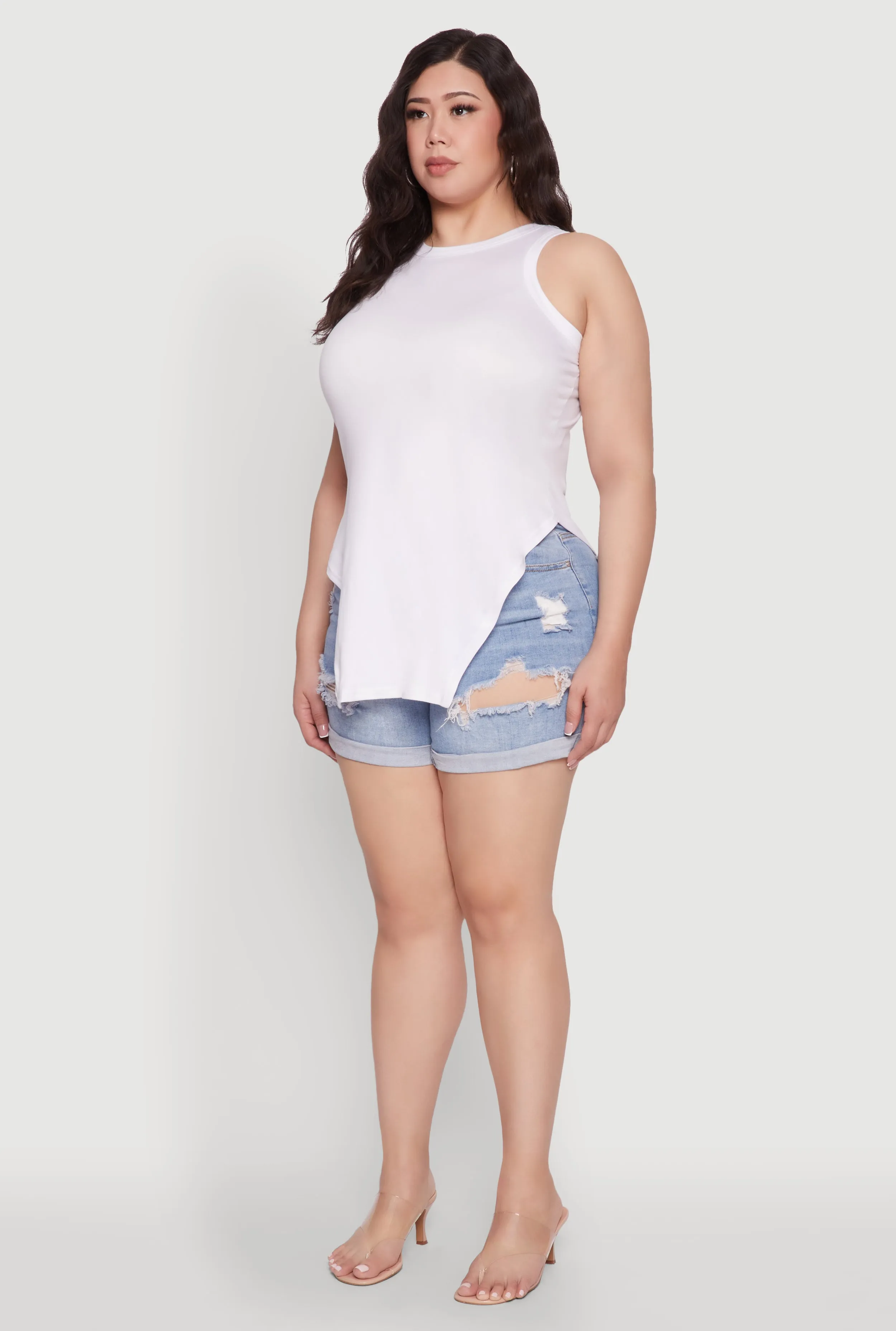 Plus Size Side Slit Crew Neck Tank Top sold by Rainbow product image thumbnail 5