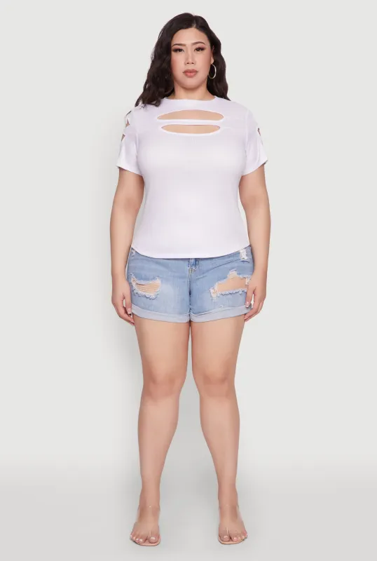 Plus Size Cut Out Detail Short Sleeve Top sold by Rainbow