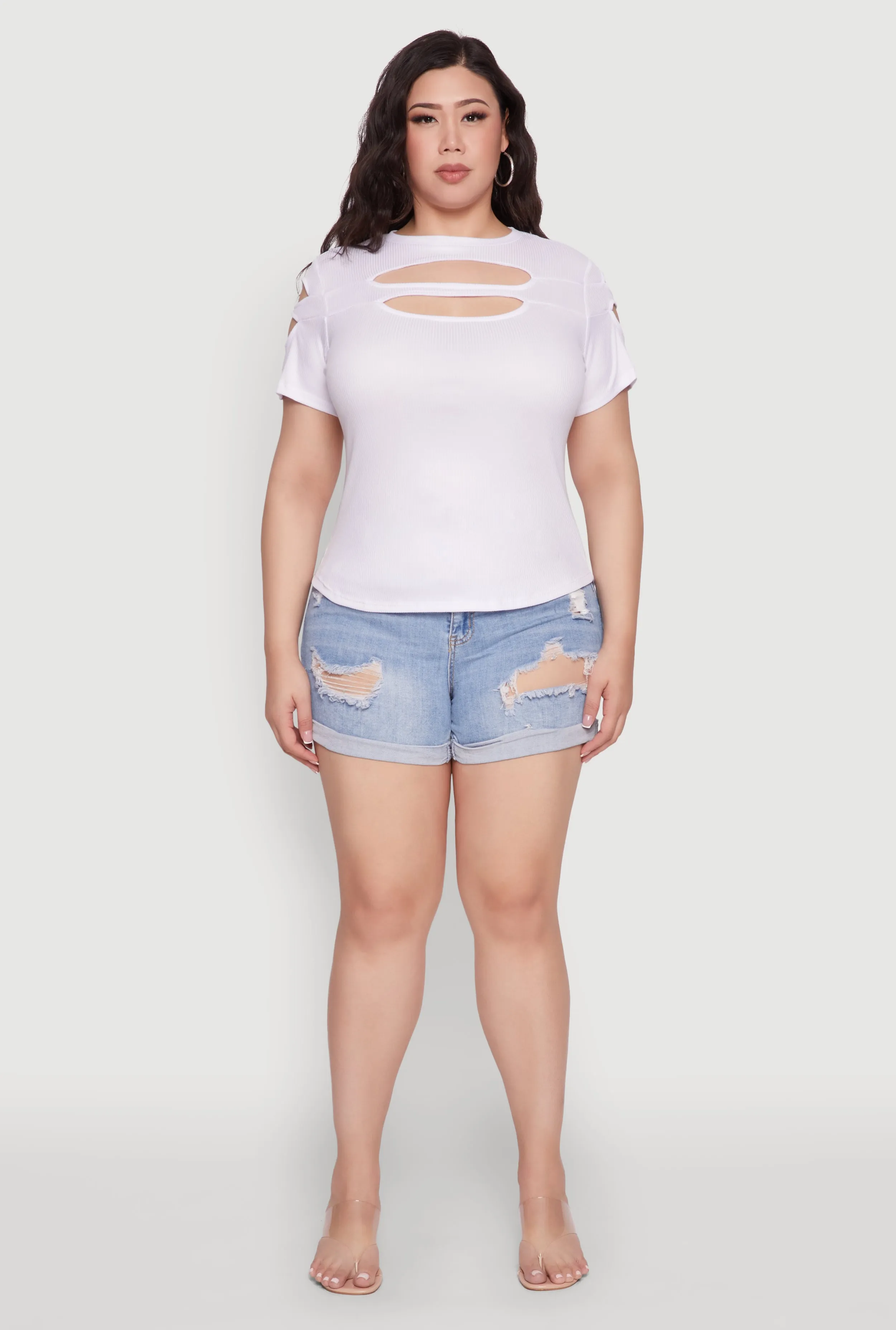Plus Size Cut Out Detail Short Sleeve Top sold by Rainbow