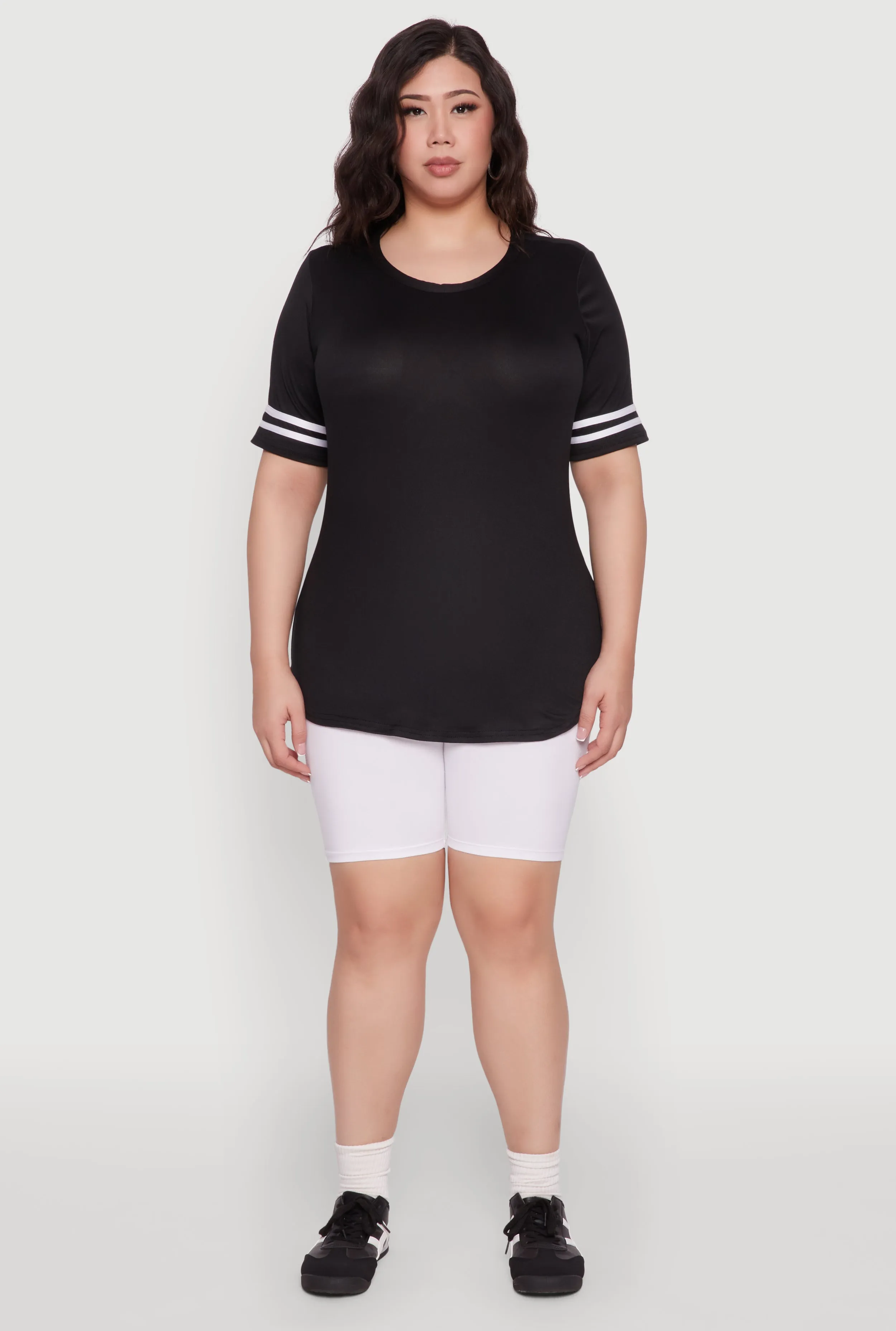 Plus Size Varsity Stripe Detail Short Sleeve Tee sold by Rainbow