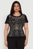 Plus Size Mesh Rhinestone Greek Key Top sold by Rainbow