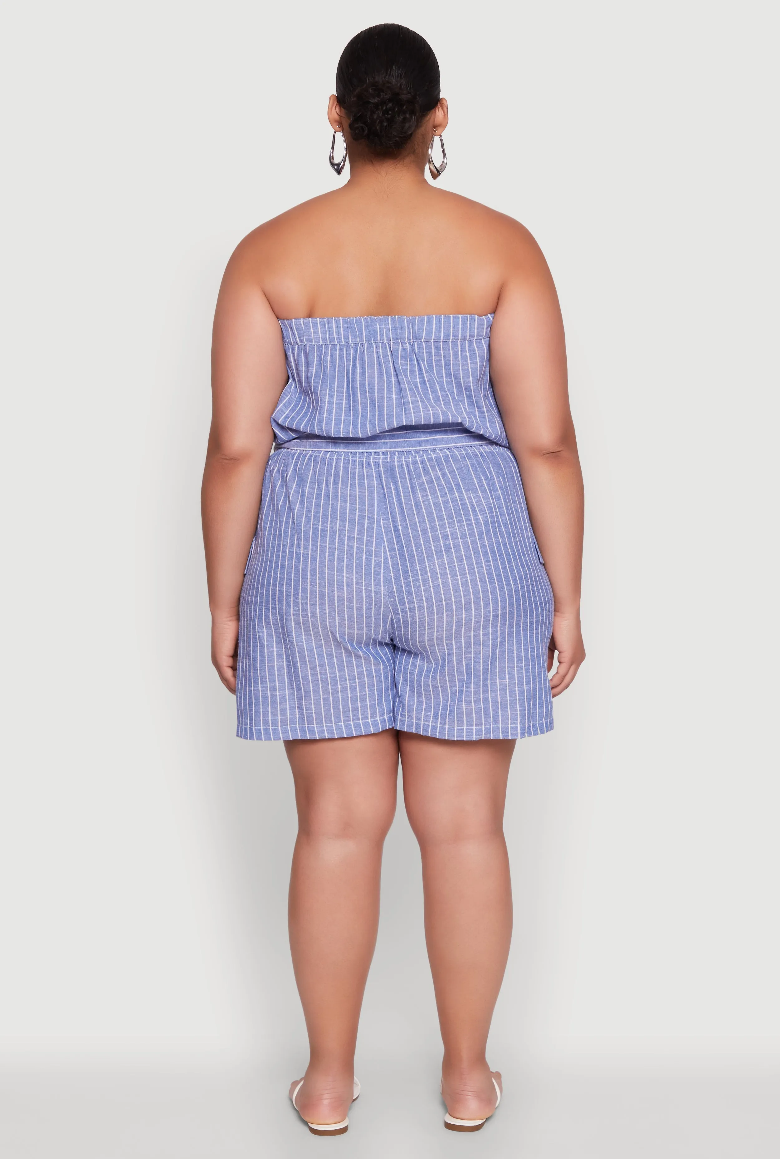 Plus Size Tie Waist Belted Pinstripe Romper sold by Rainbow product image thumbnail 5