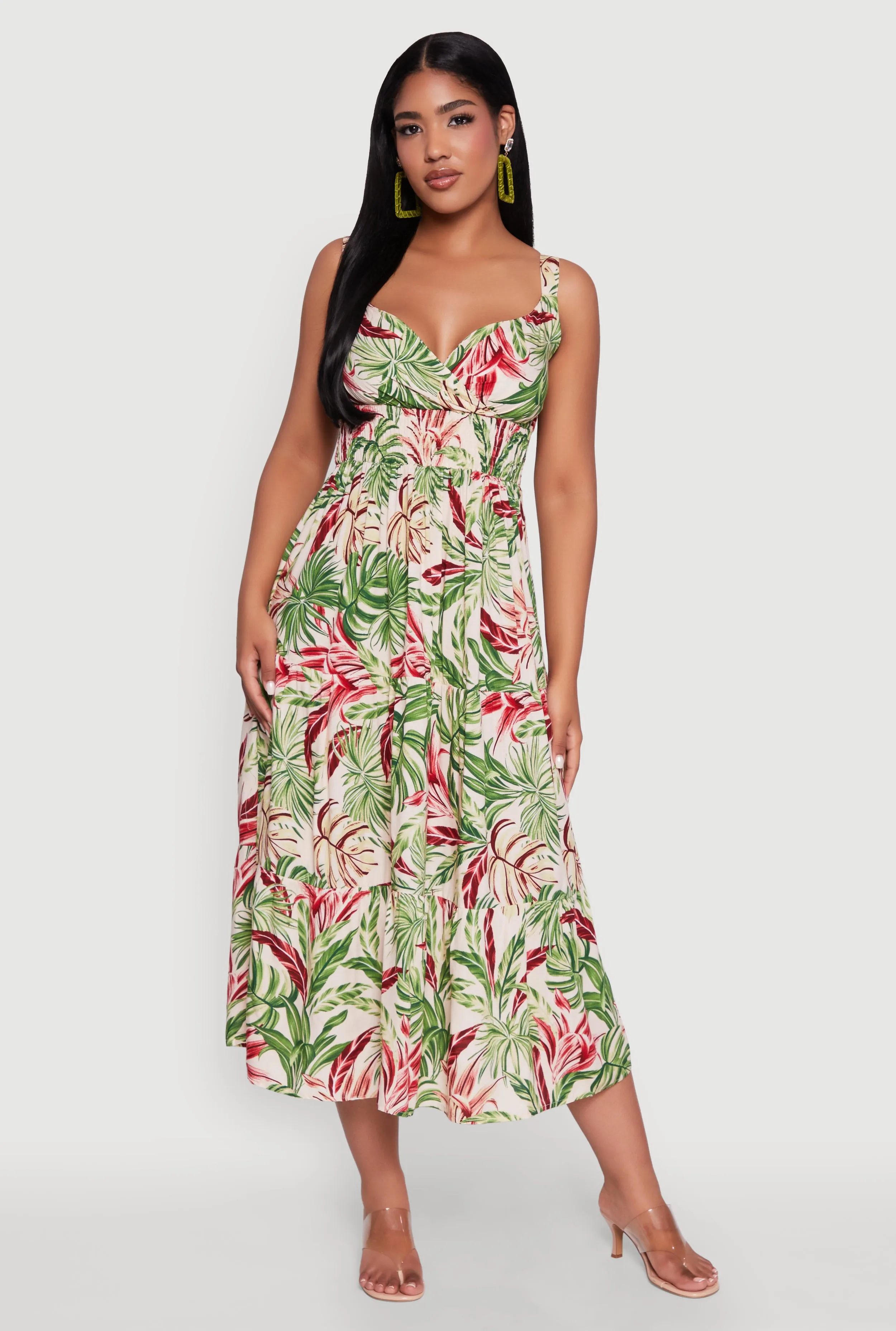 Tropical Leaf Print Empire Waist Sundress sold by Rainbow