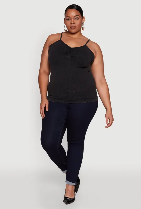 Plus Size Ribbed Knit Seamless Mineral Wash Cami sold by Rainbow