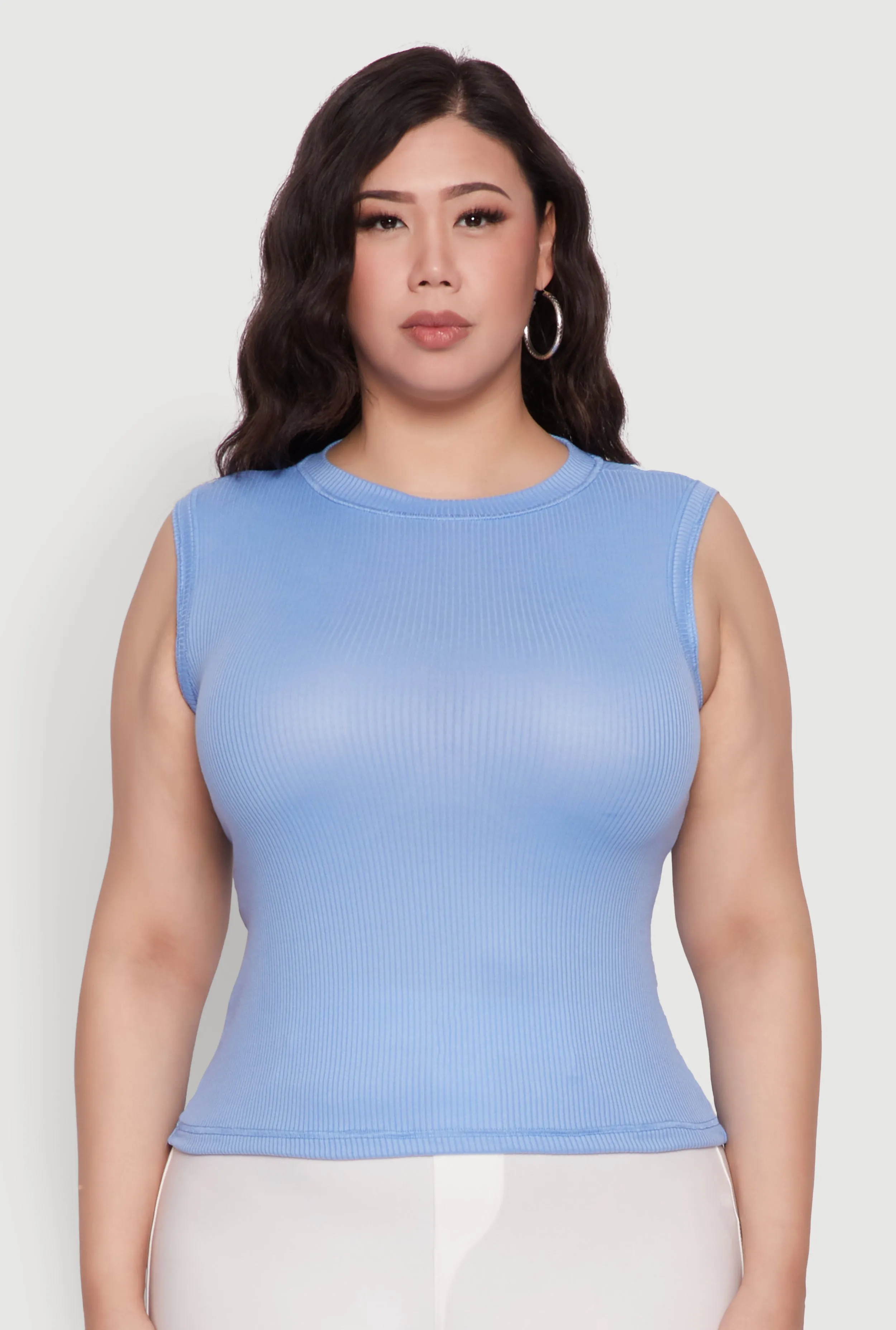 Plus Size Rib Knit Crew Neck Tank Top sold by Rainbow product image thumbnail 2
