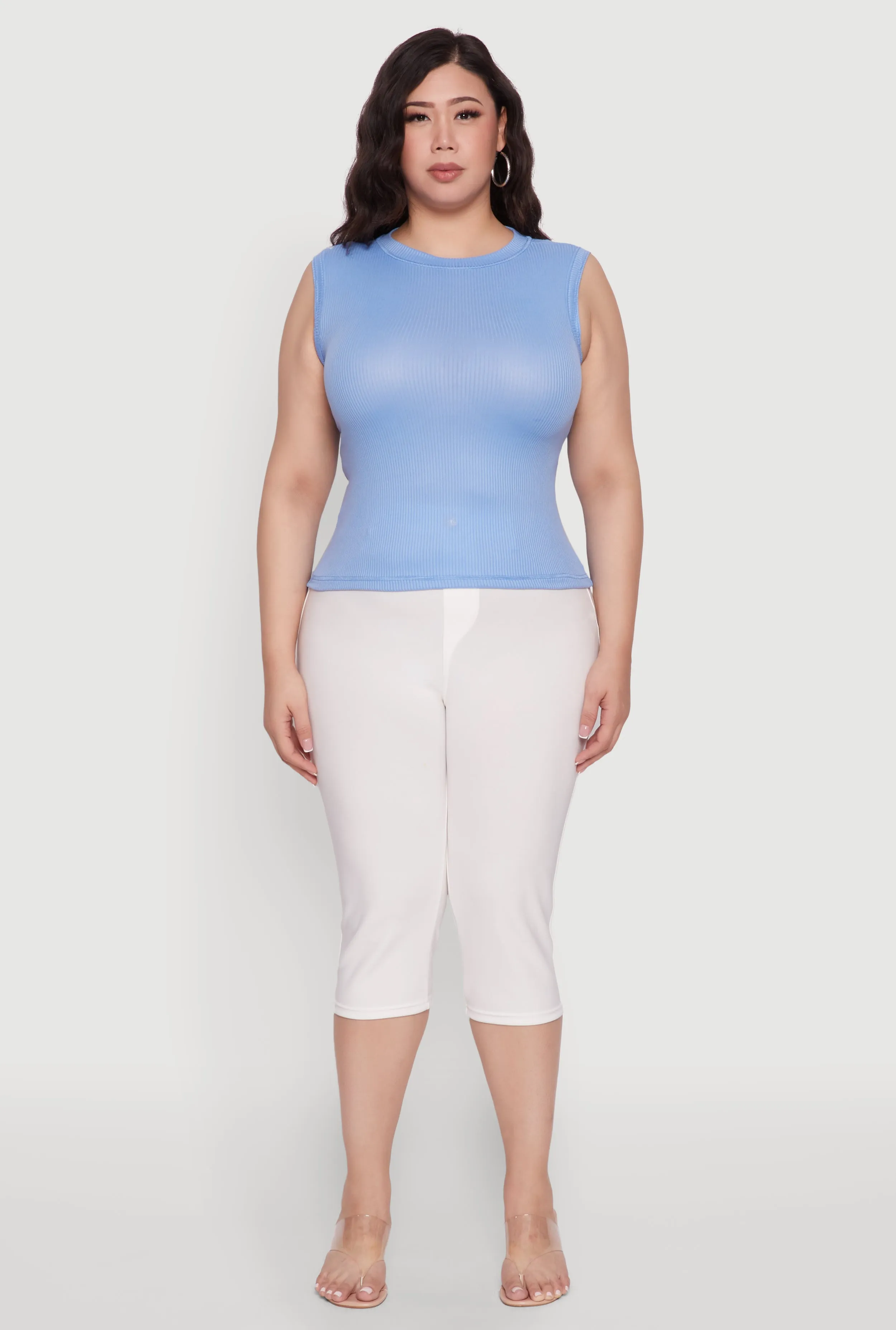 Plus Size Rib Knit Crew Neck Tank Top sold by Rainbow