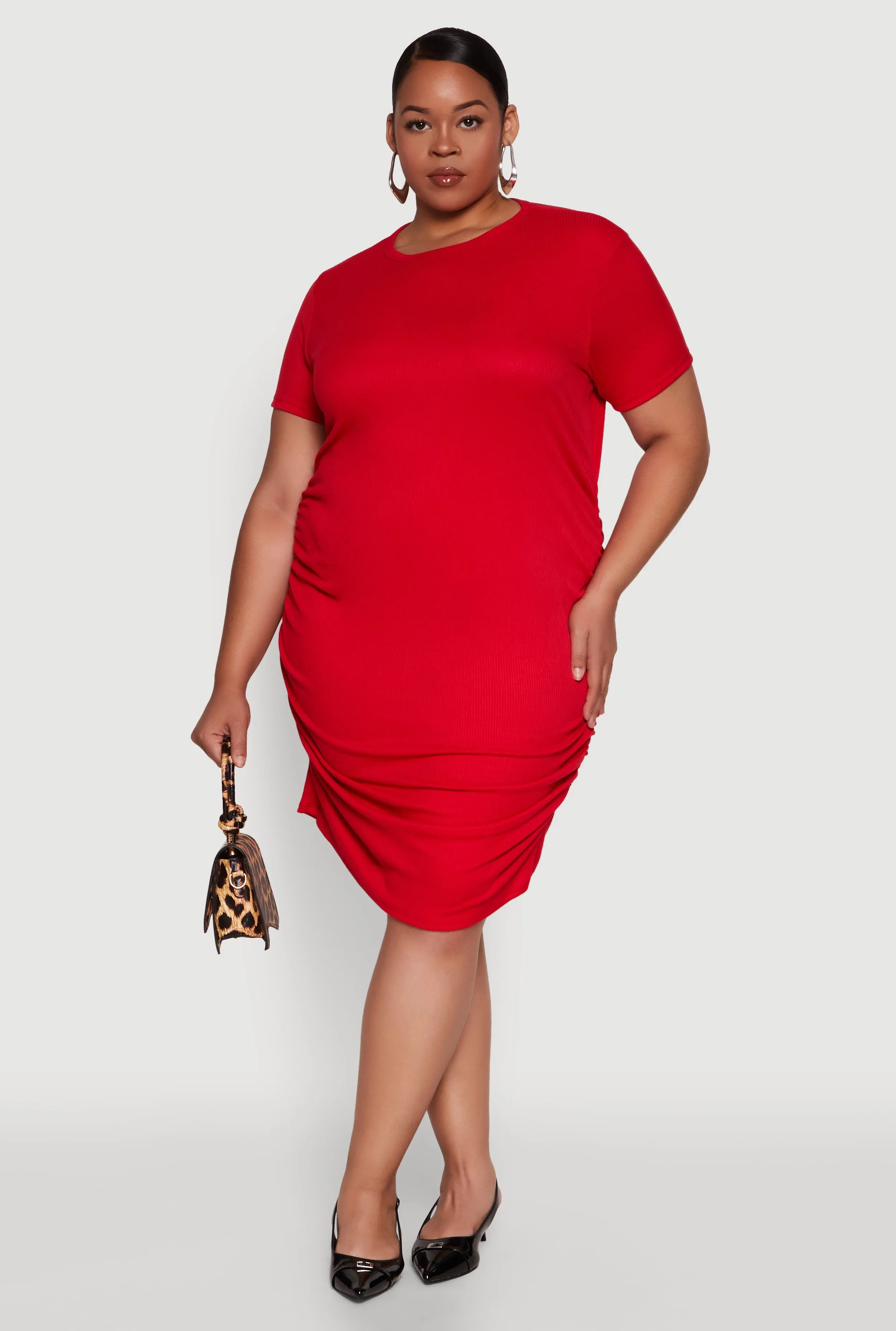 Plus Size Side Ruched Rib Knit T Shirt Dress sold by Rainbow