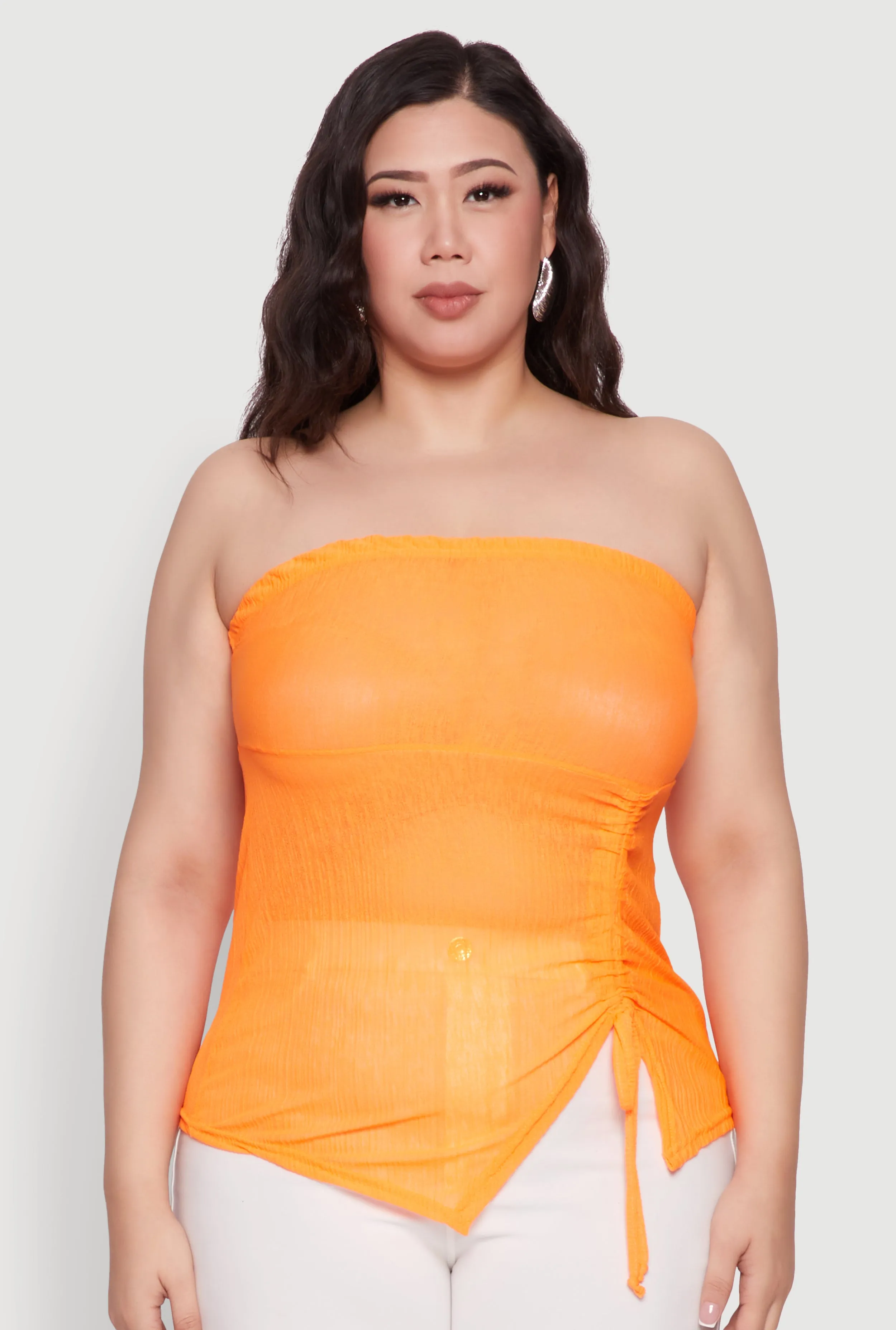 Plus Size Sheer Ruched Drawstring Tube Top sold by Rainbow product image thumbnail 2