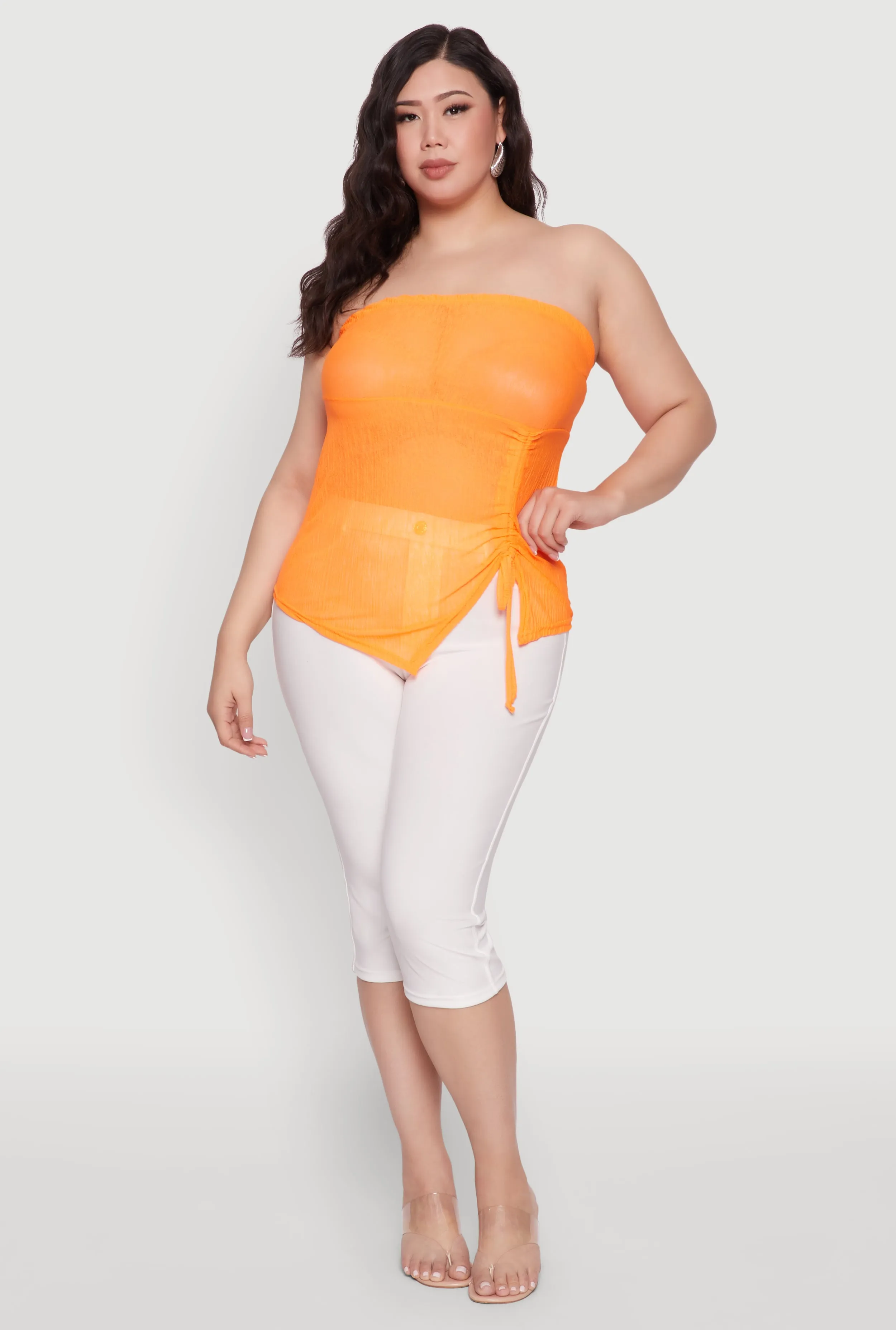 Plus Size Sheer Ruched Drawstring Tube Top sold by Rainbow product image thumbnail 3