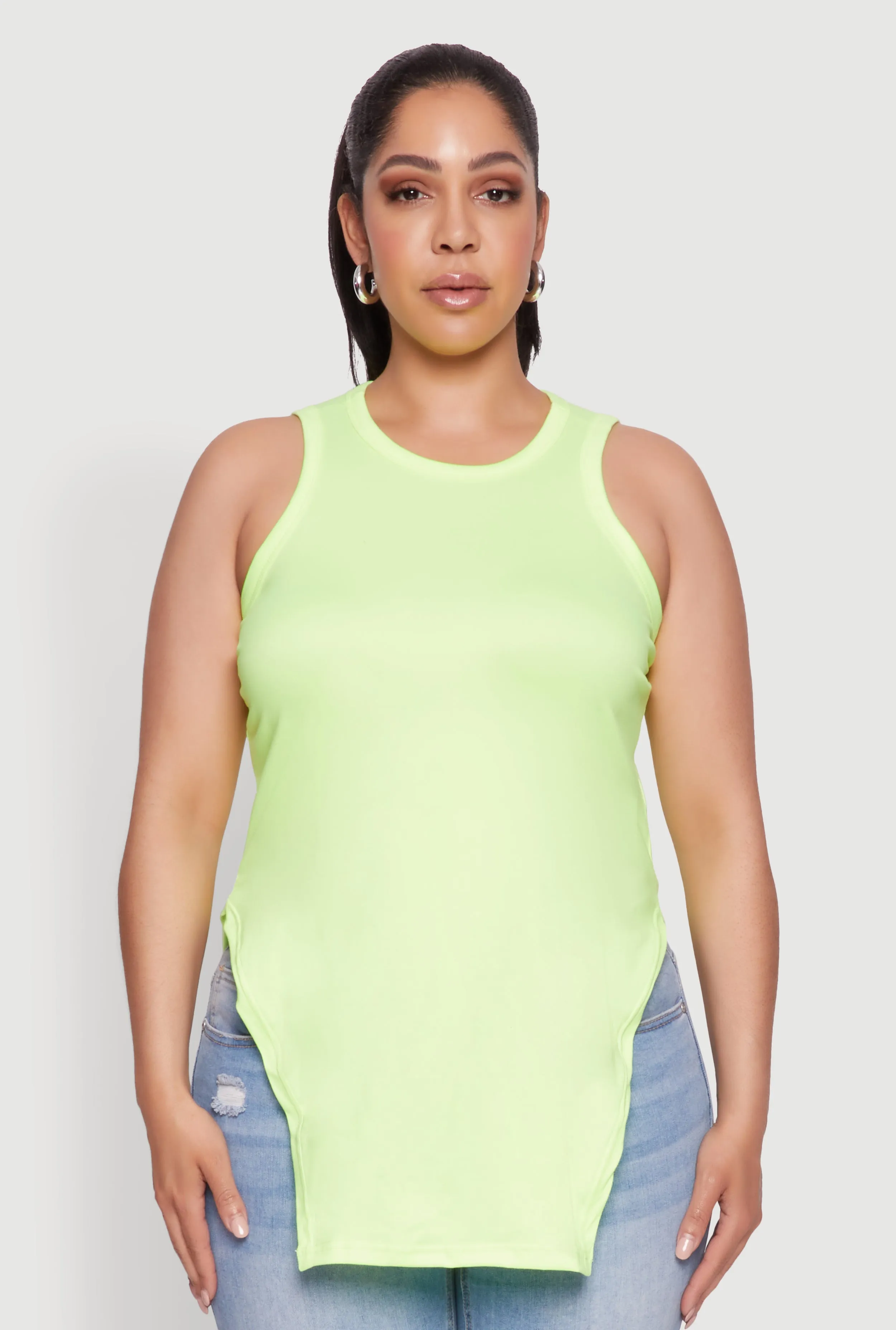Plus Size Side Slit Crew Neck Tank Top sold by Rainbow product image thumbnail 2