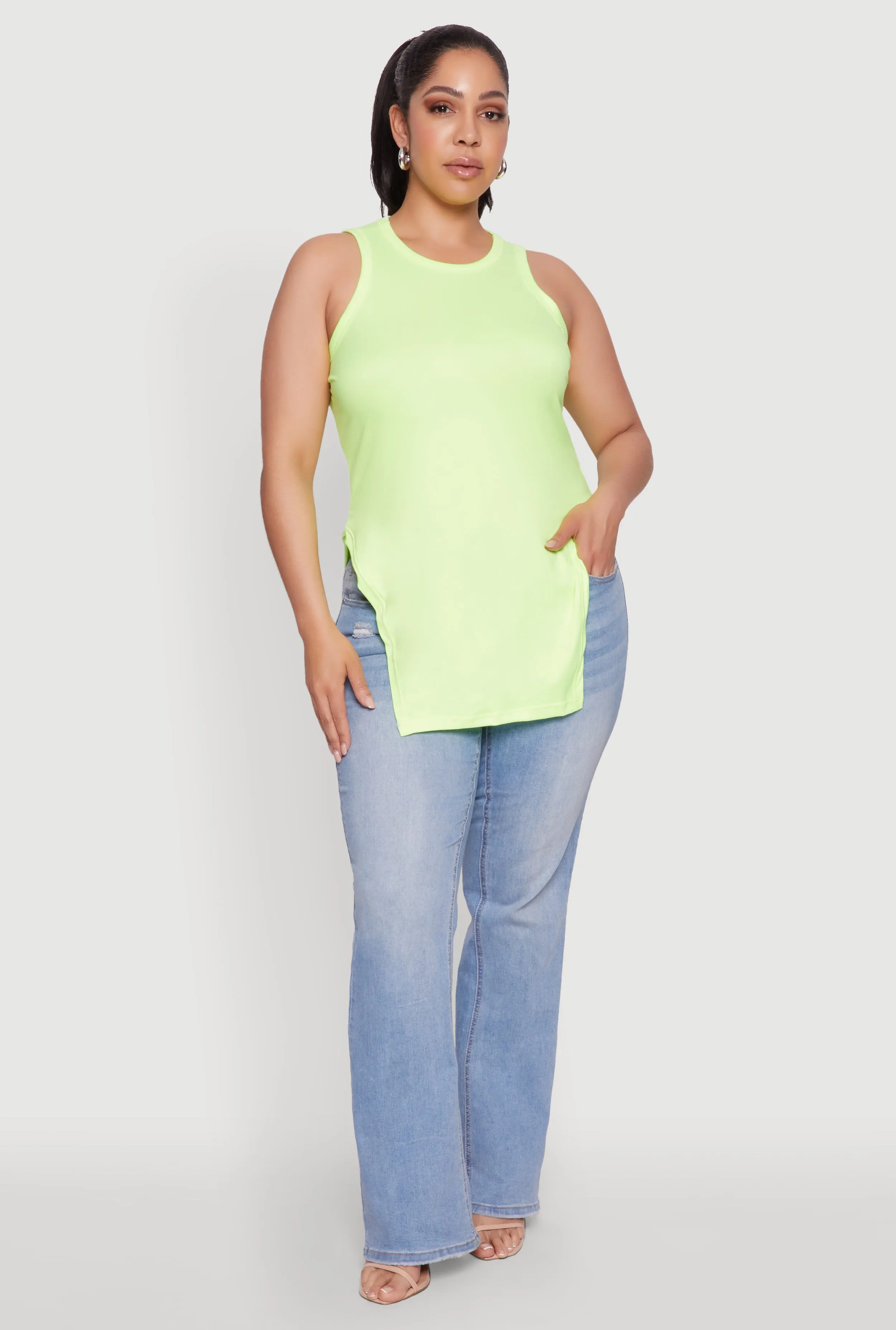 Plus Size Side Slit Crew Neck Tank Top sold by Rainbow product image thumbnail 3