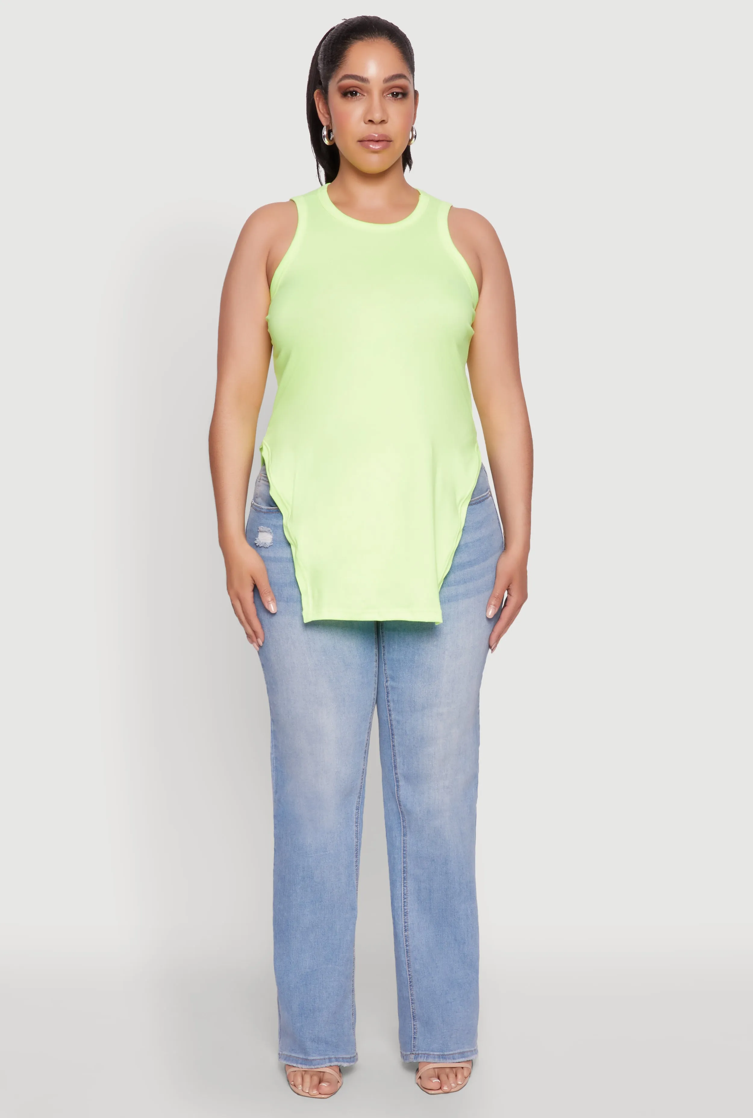 Plus Size Side Slit Crew Neck Tank Top sold by Rainbow