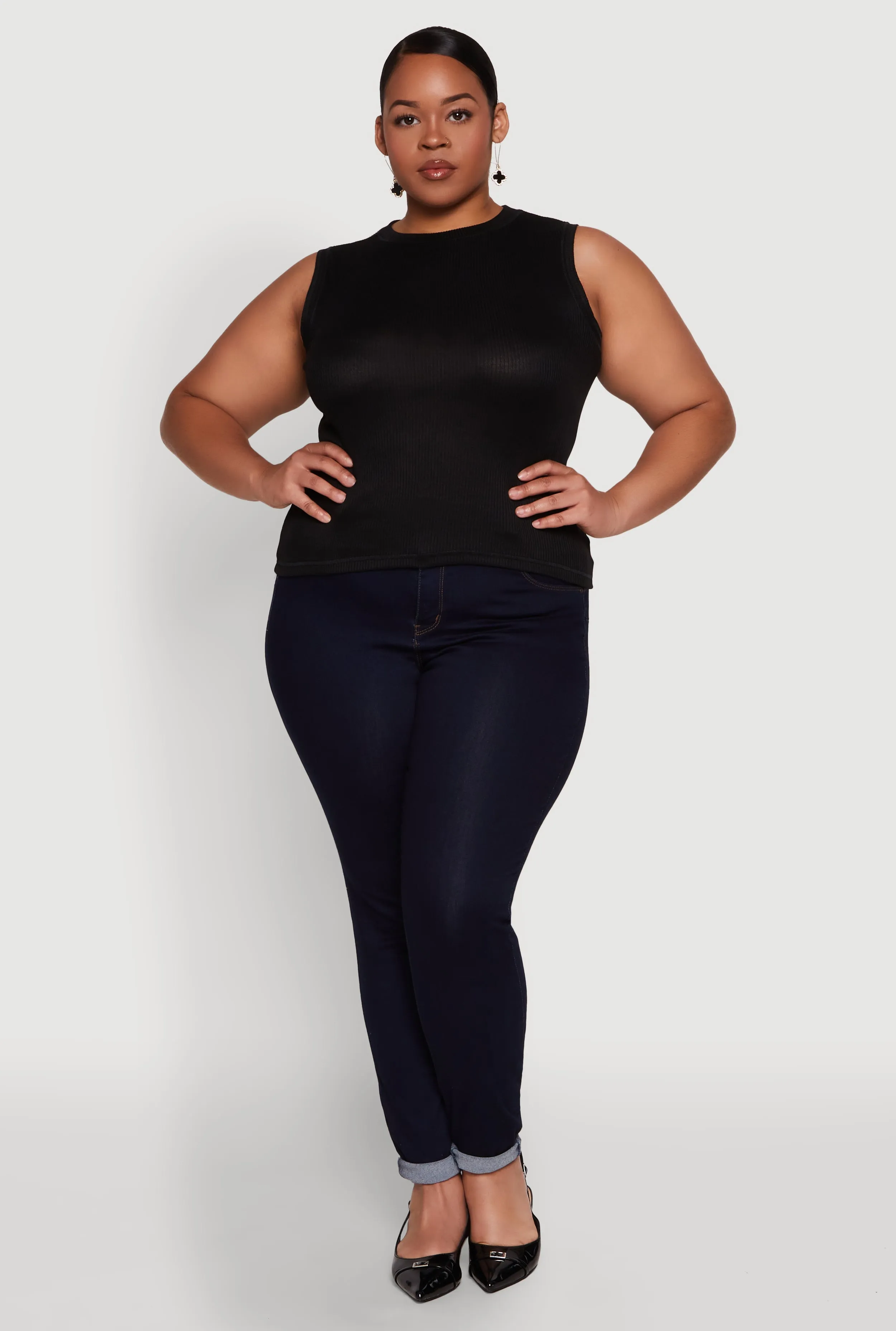 Plus Size Rib Knit Crew Neck Tank Top sold by Rainbow