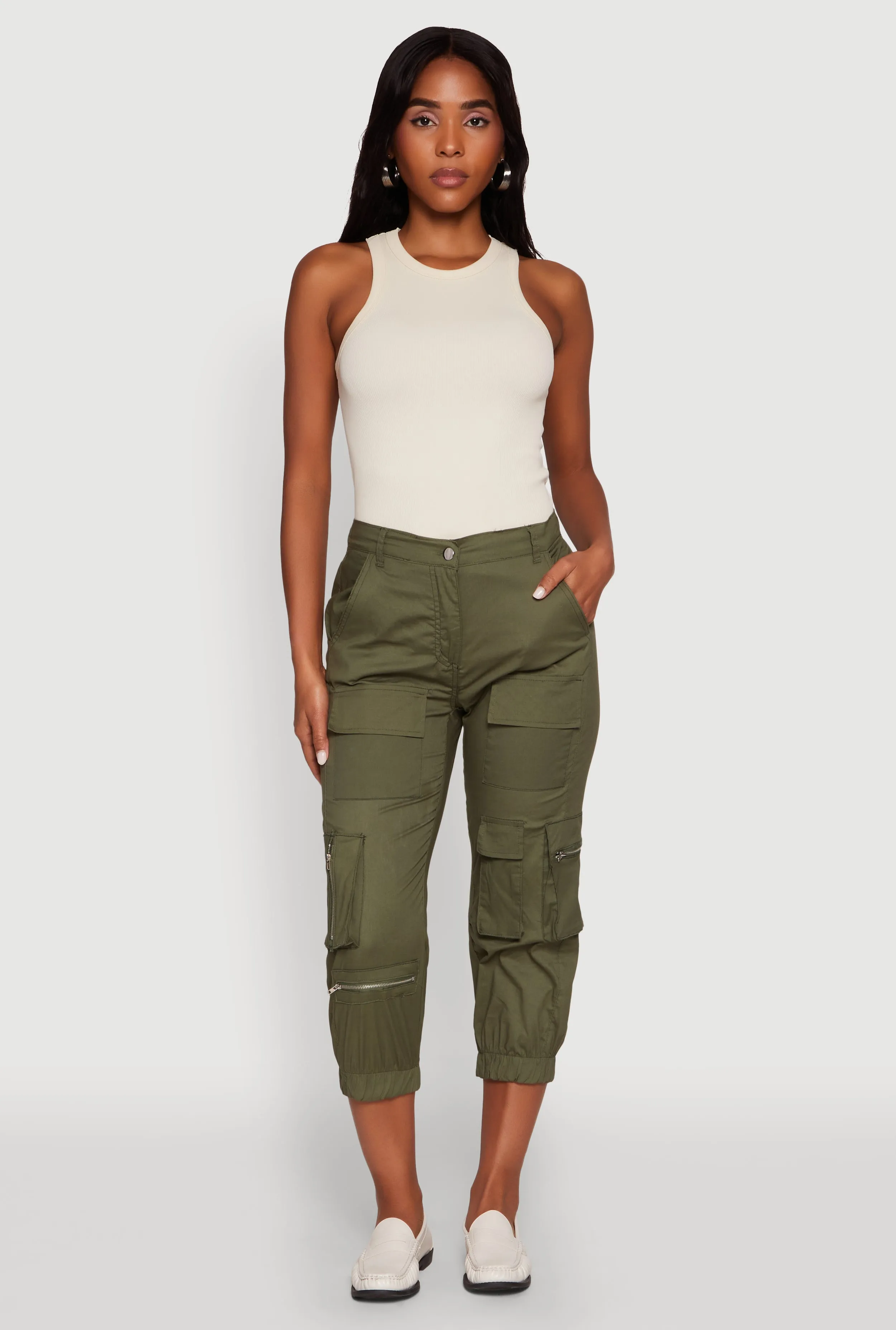 Zip Detail Capri Cargo Pants sold by Rainbow