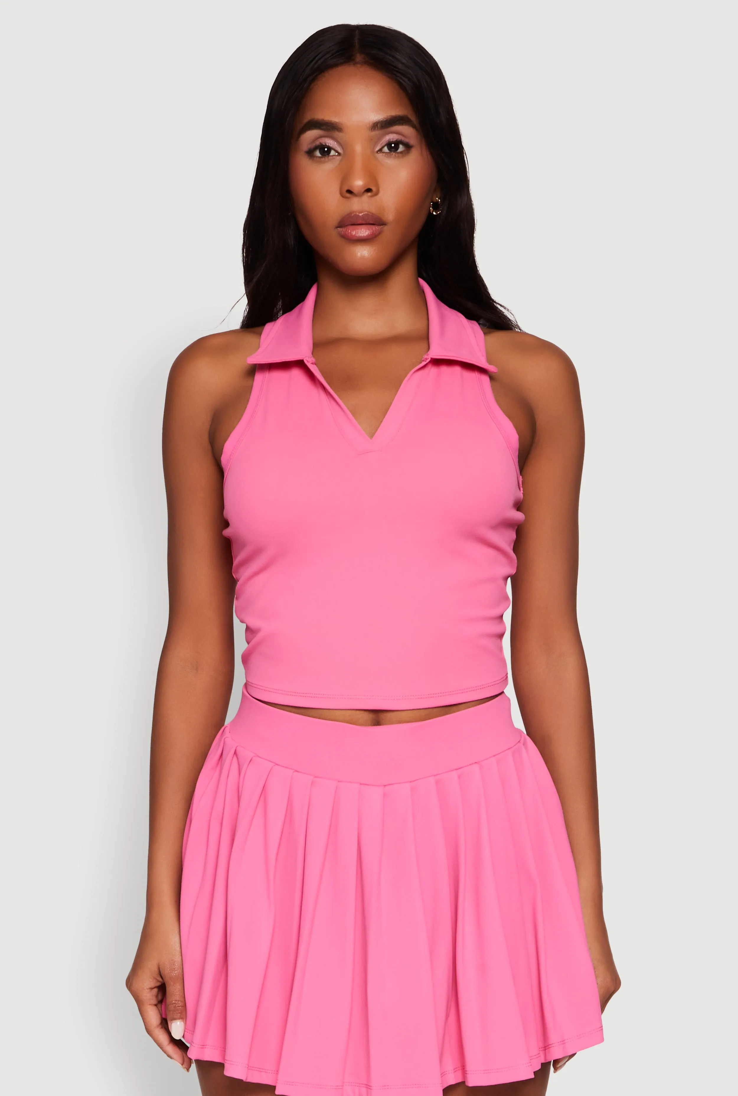 Sleeveless Polo Collar Crop Top sold by Rainbow