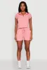 Ribbed Knit Short Sleeve Zip Front Hoodie sold by Rainbow