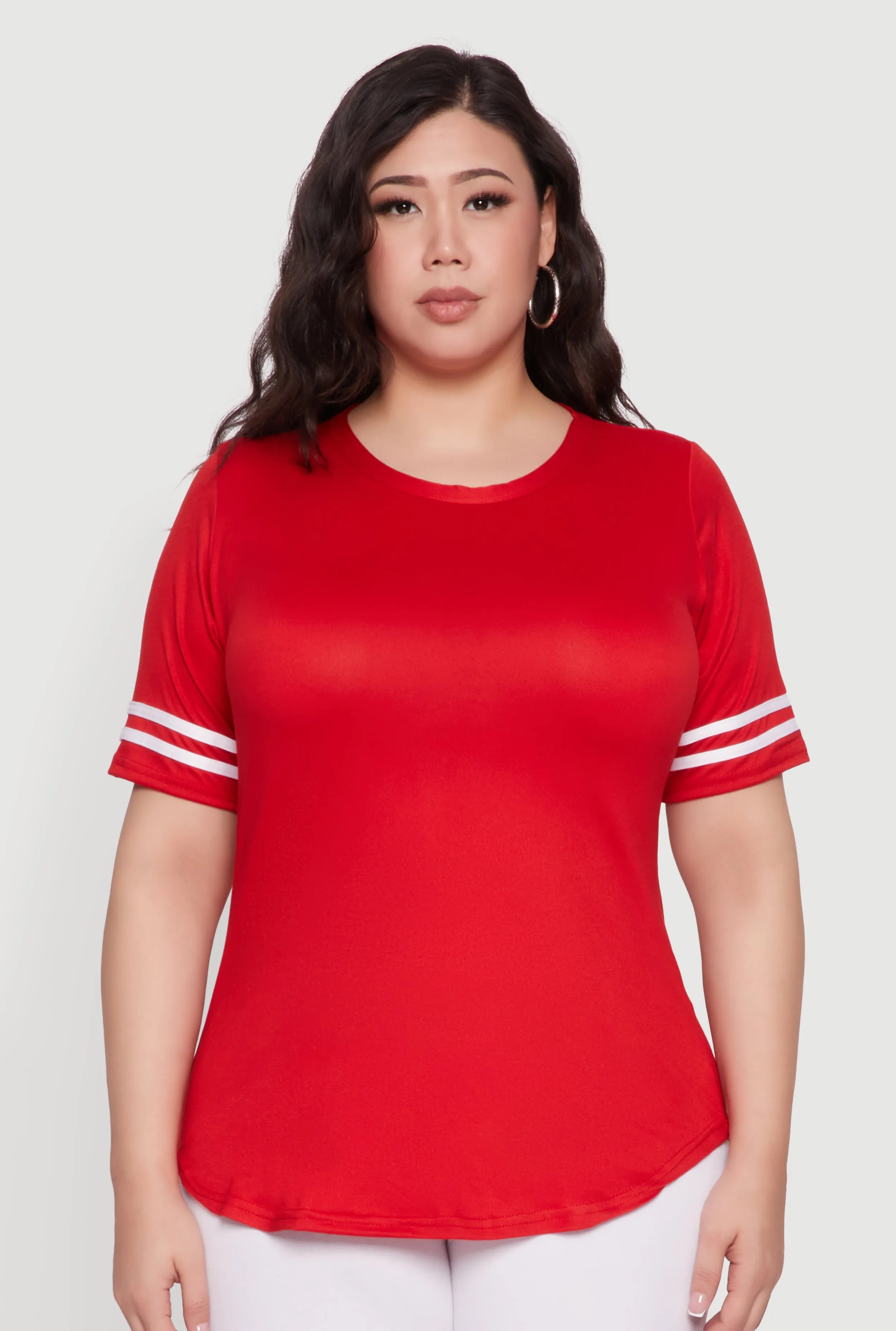 Plus Size Varsity Stripe Detail Short Sleeve Tee sold by Rainbow product image thumbnail 2