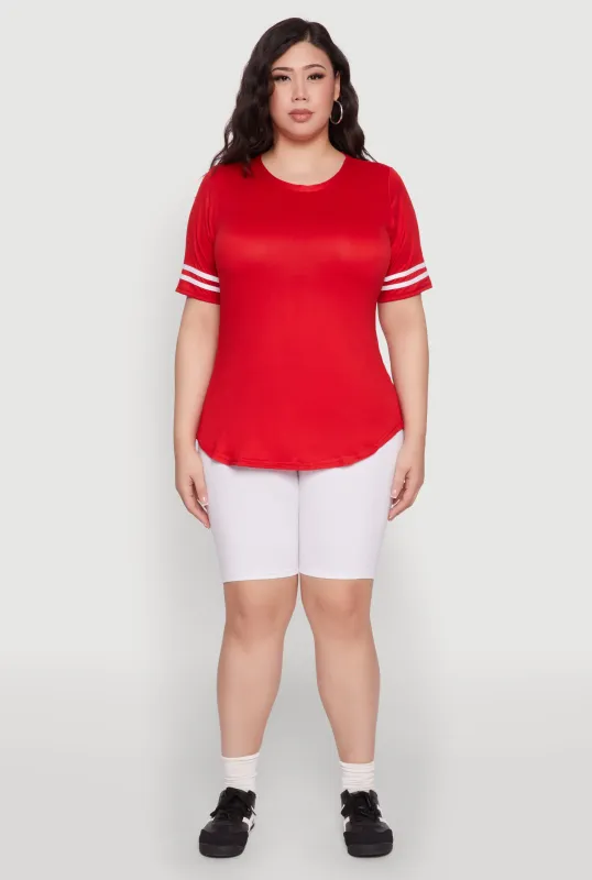 Plus Size Varsity Stripe Detail Short Sleeve Tee sold by Rainbow