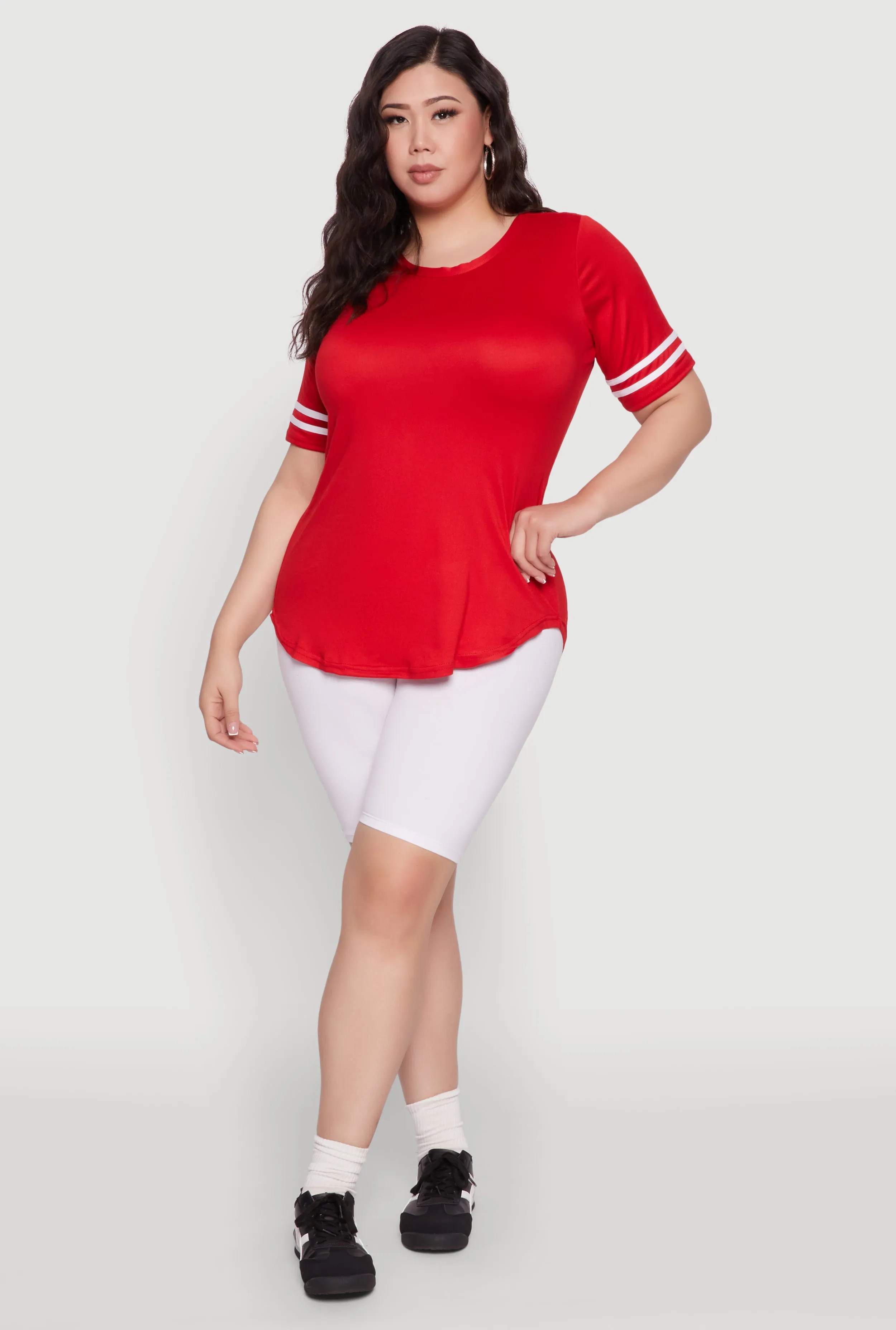 Plus Size Varsity Stripe Detail Short Sleeve Tee sold by Rainbow product image thumbnail 3
