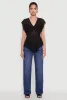 V Neck Lettuce Edge Hanky Hem Blouse sold by Rainbow