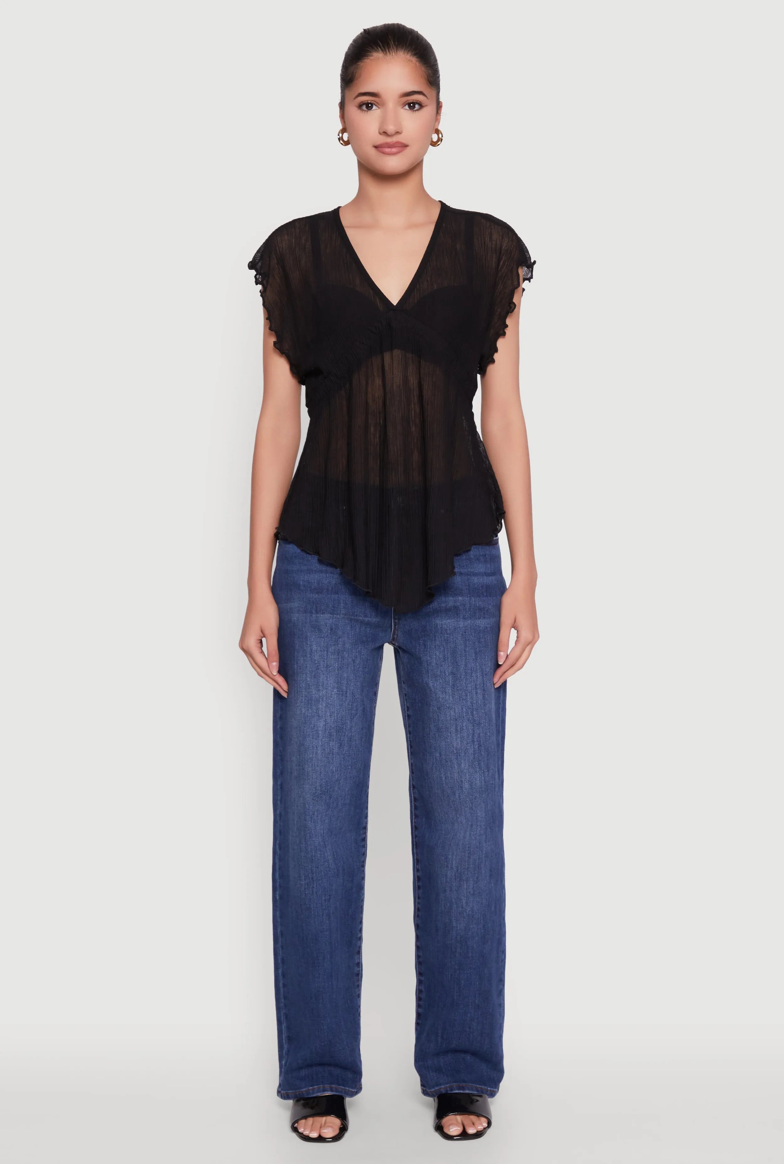 V Neck Lettuce Edge Hanky Hem Blouse sold by Rainbow product image thumbnail 3