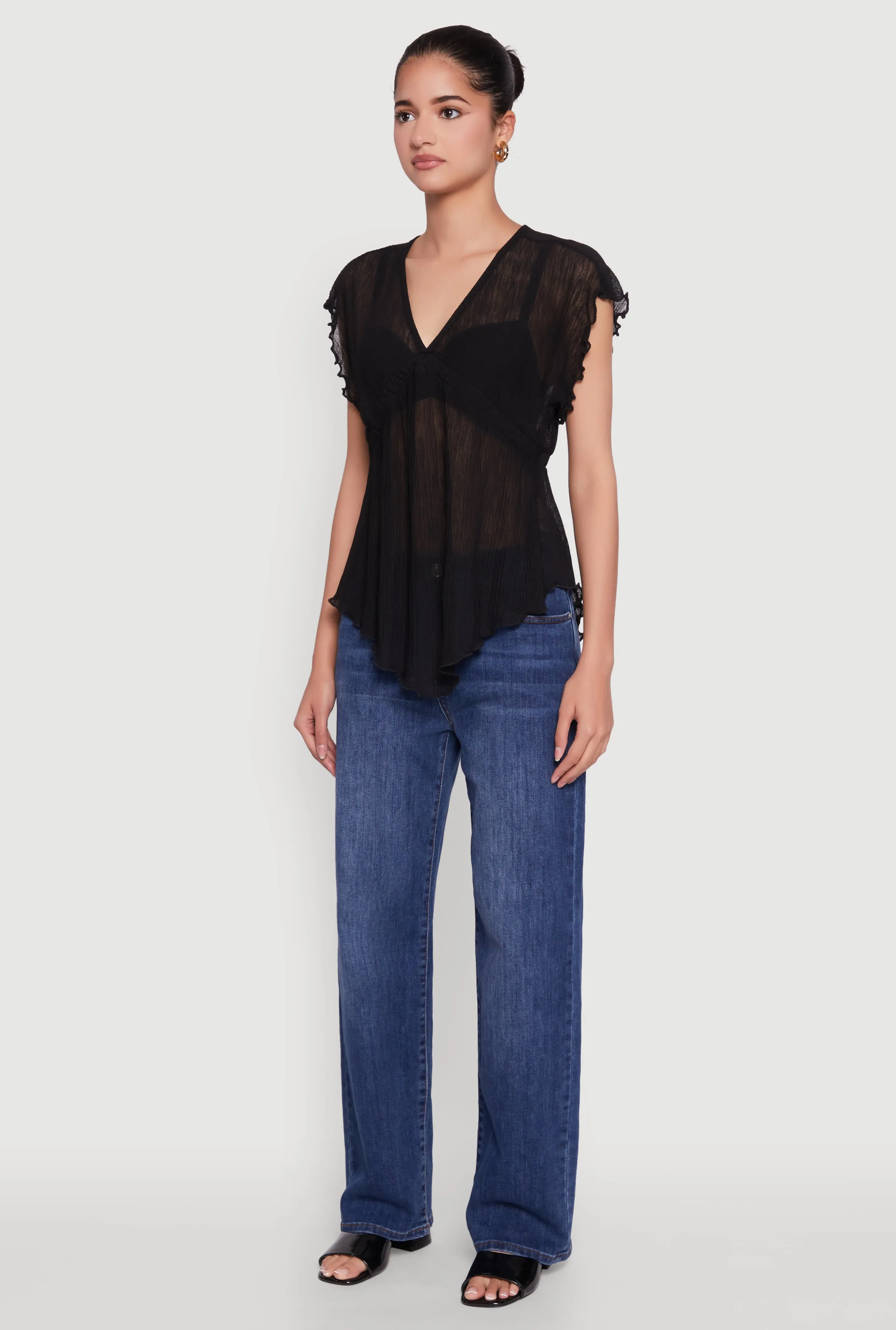 V Neck Lettuce Edge Hanky Hem Blouse sold by Rainbow product image thumbnail 5