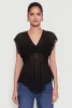 V Neck Lettuce Edge Hanky Hem Blouse sold by Rainbow