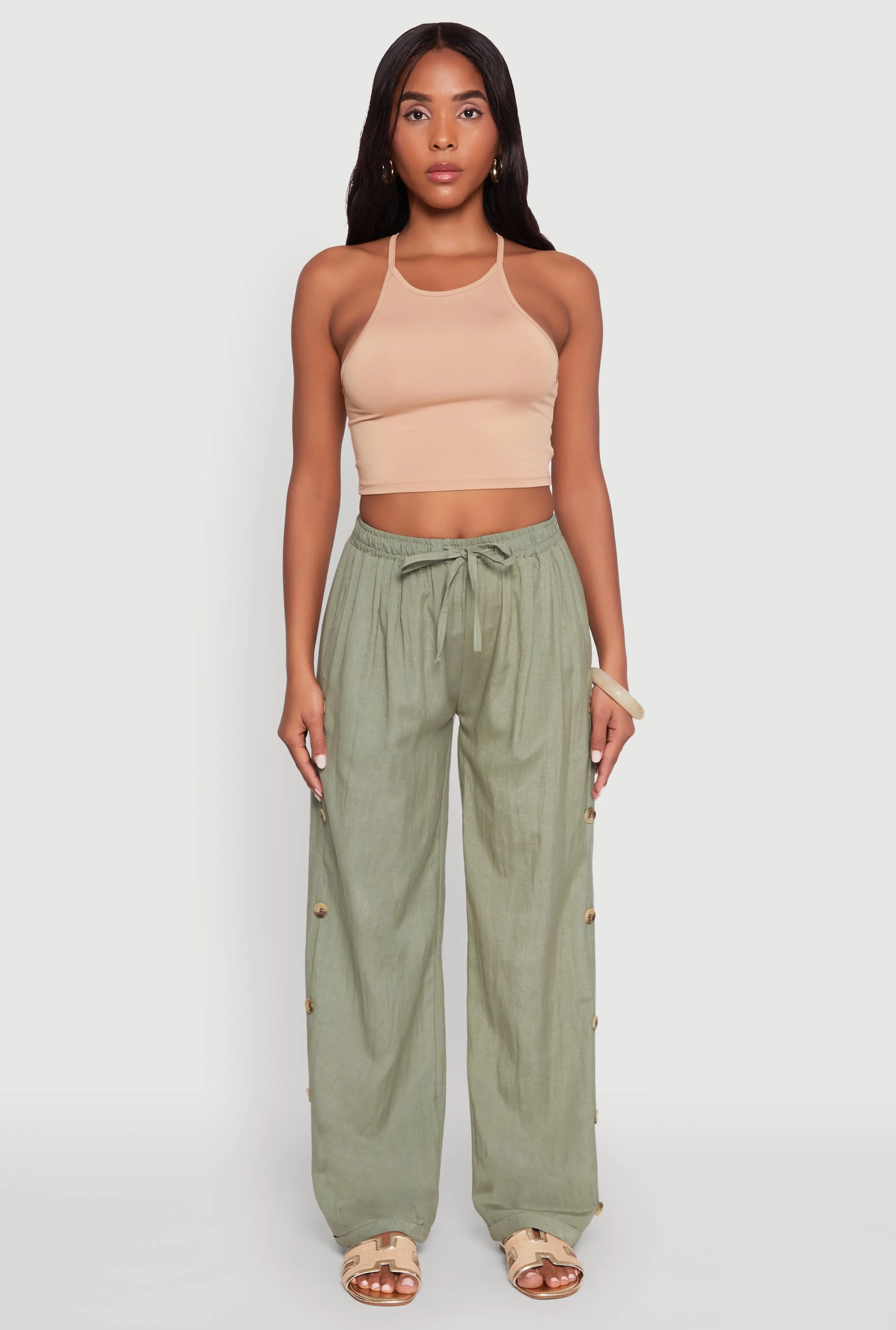 Side Button Detail Linen Pants sold by Rainbow product image thumbnail 2