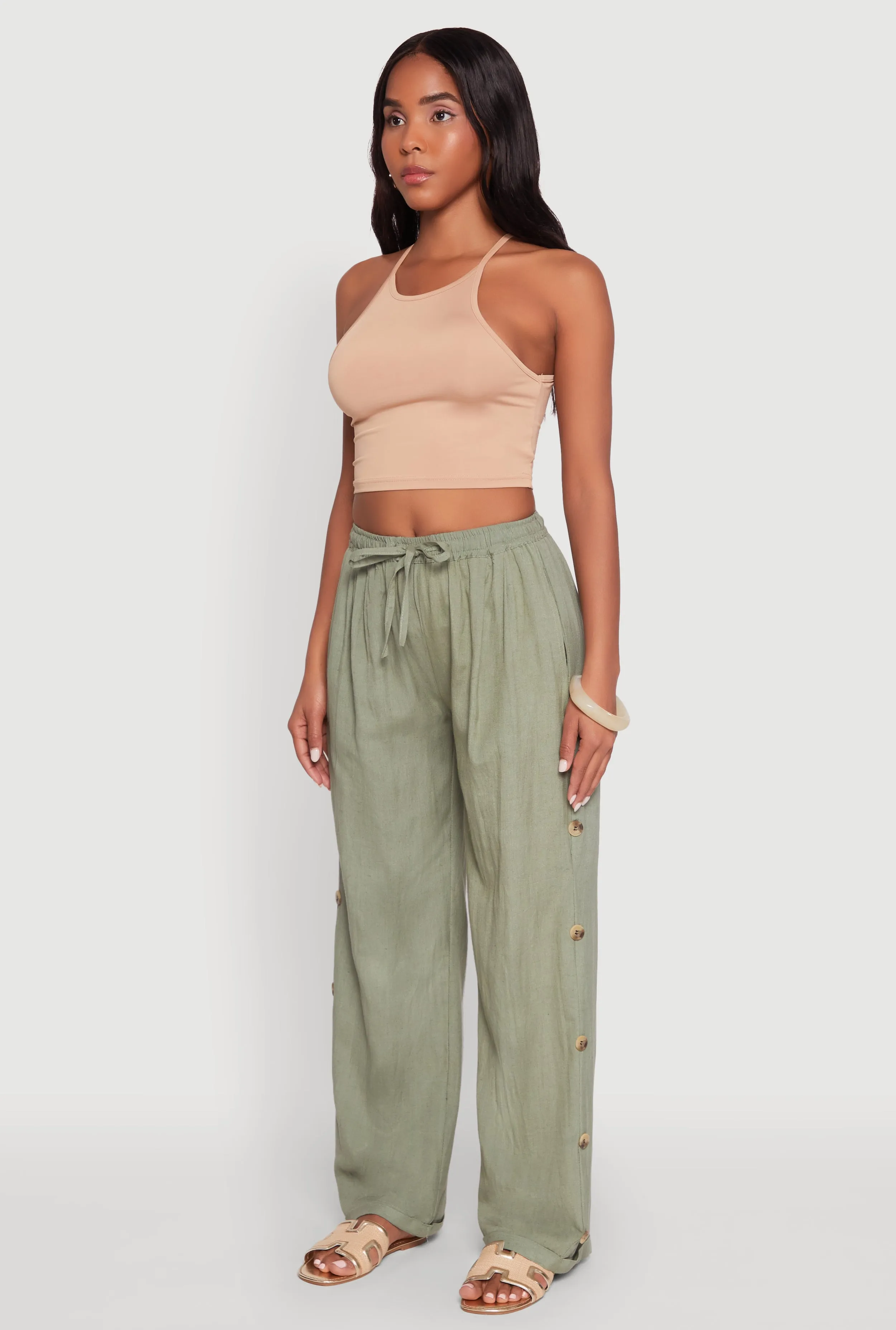 Side Button Detail Linen Pants sold by Rainbow product image thumbnail 3
