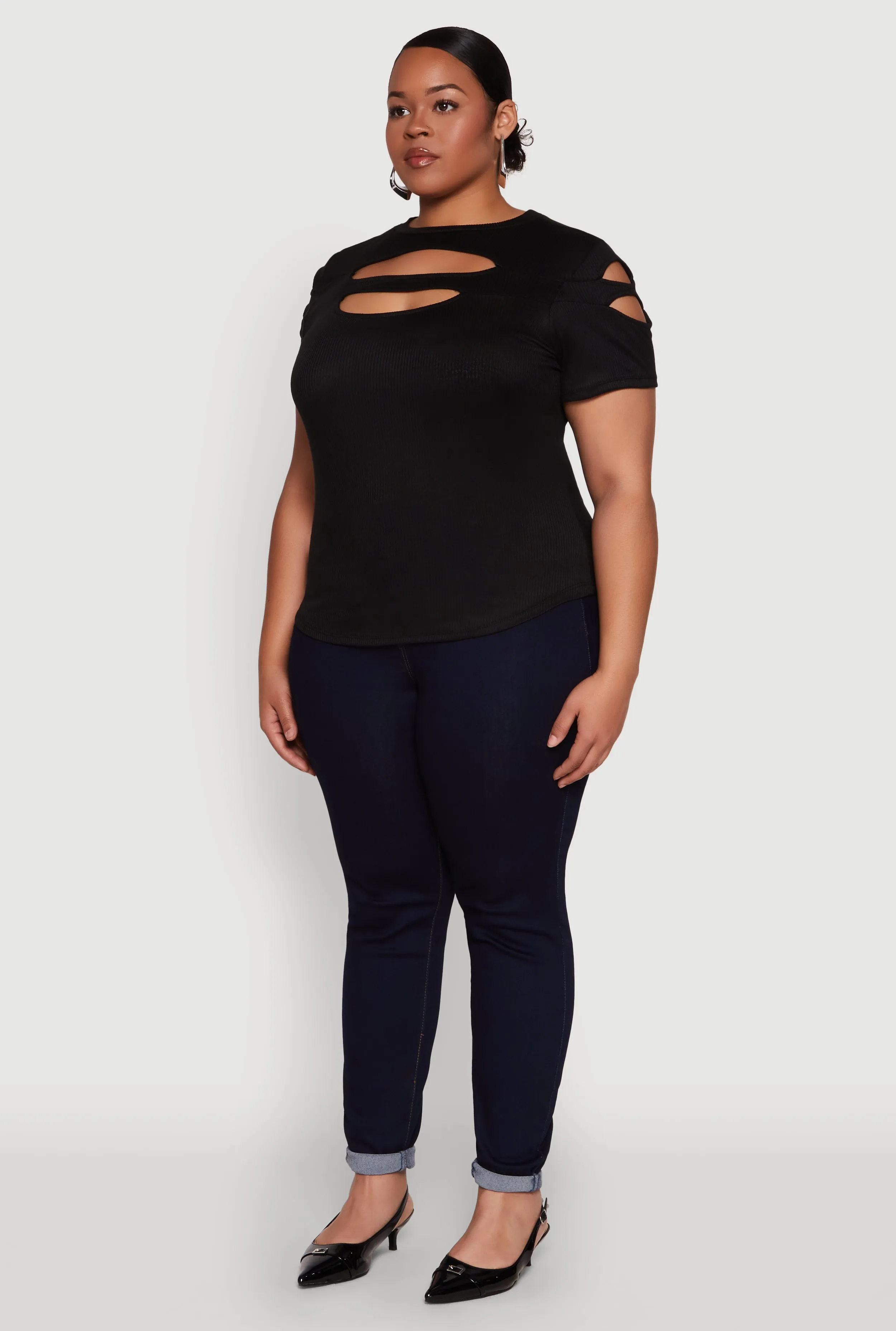 Plus Size Cut Out Detail Short Sleeve Top sold by Rainbow product image thumbnail 5