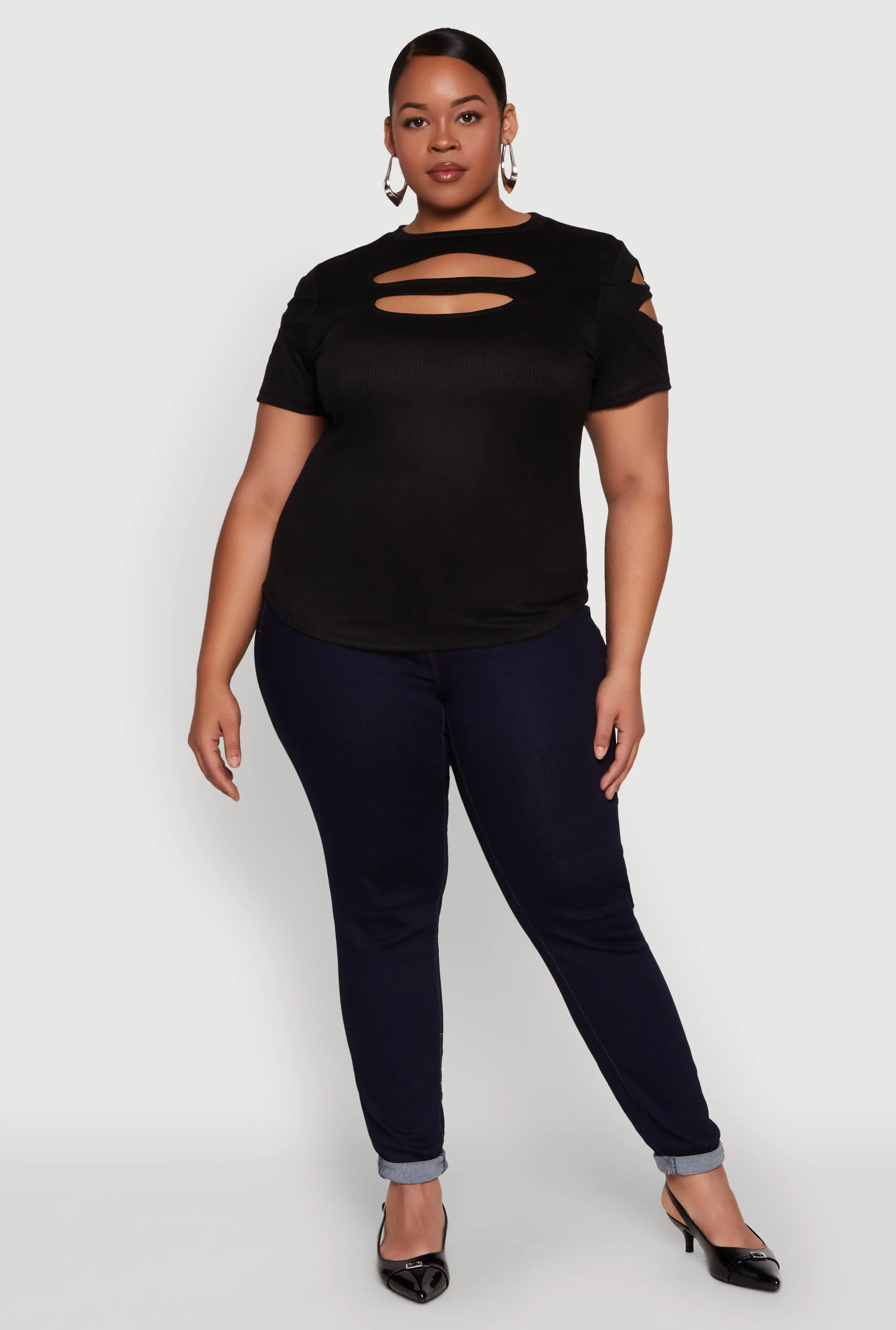 Plus Size Cut Out Detail Short Sleeve Top sold by Rainbow