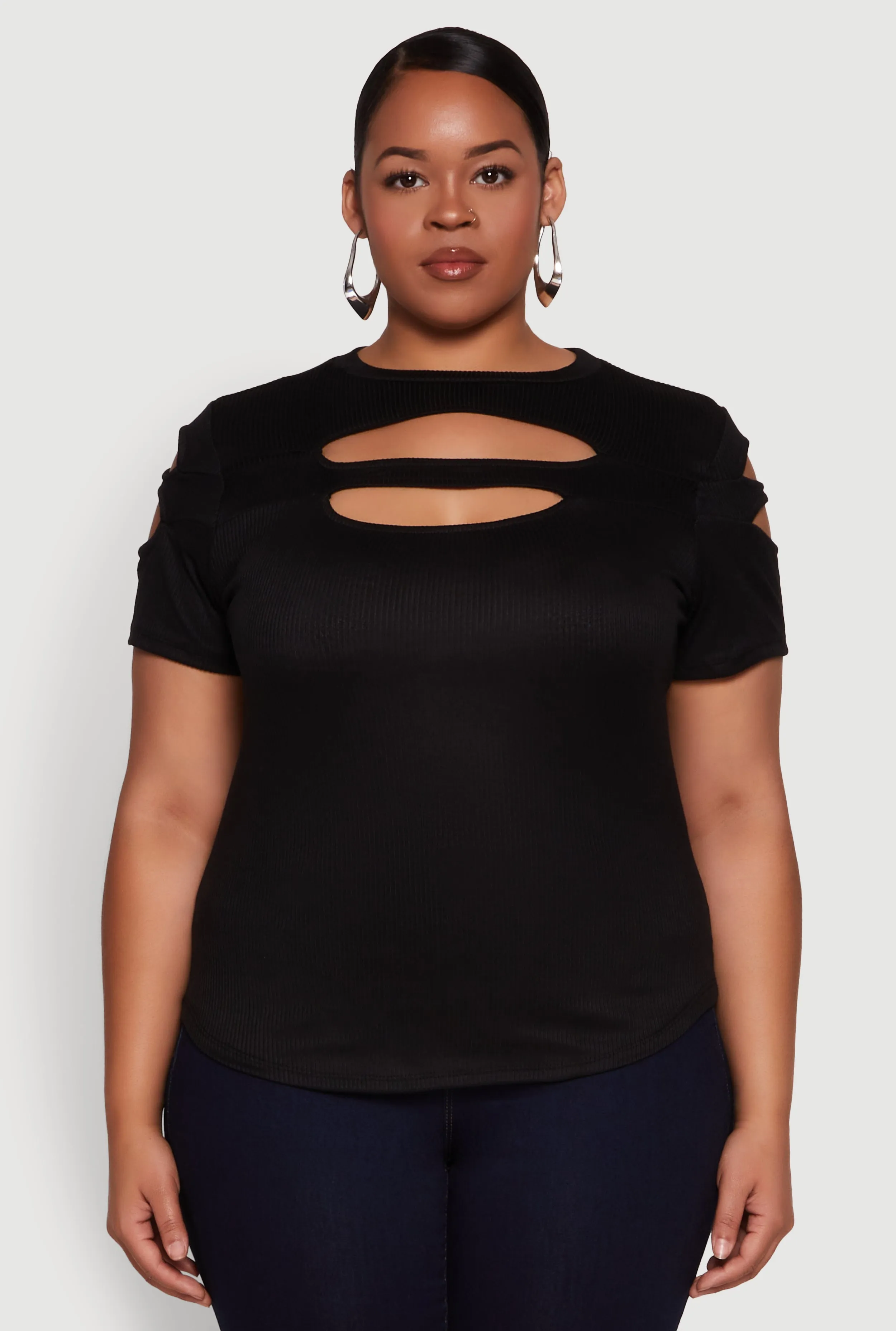 Plus Size Cut Out Detail Short Sleeve Top sold by Rainbow product image thumbnail 2