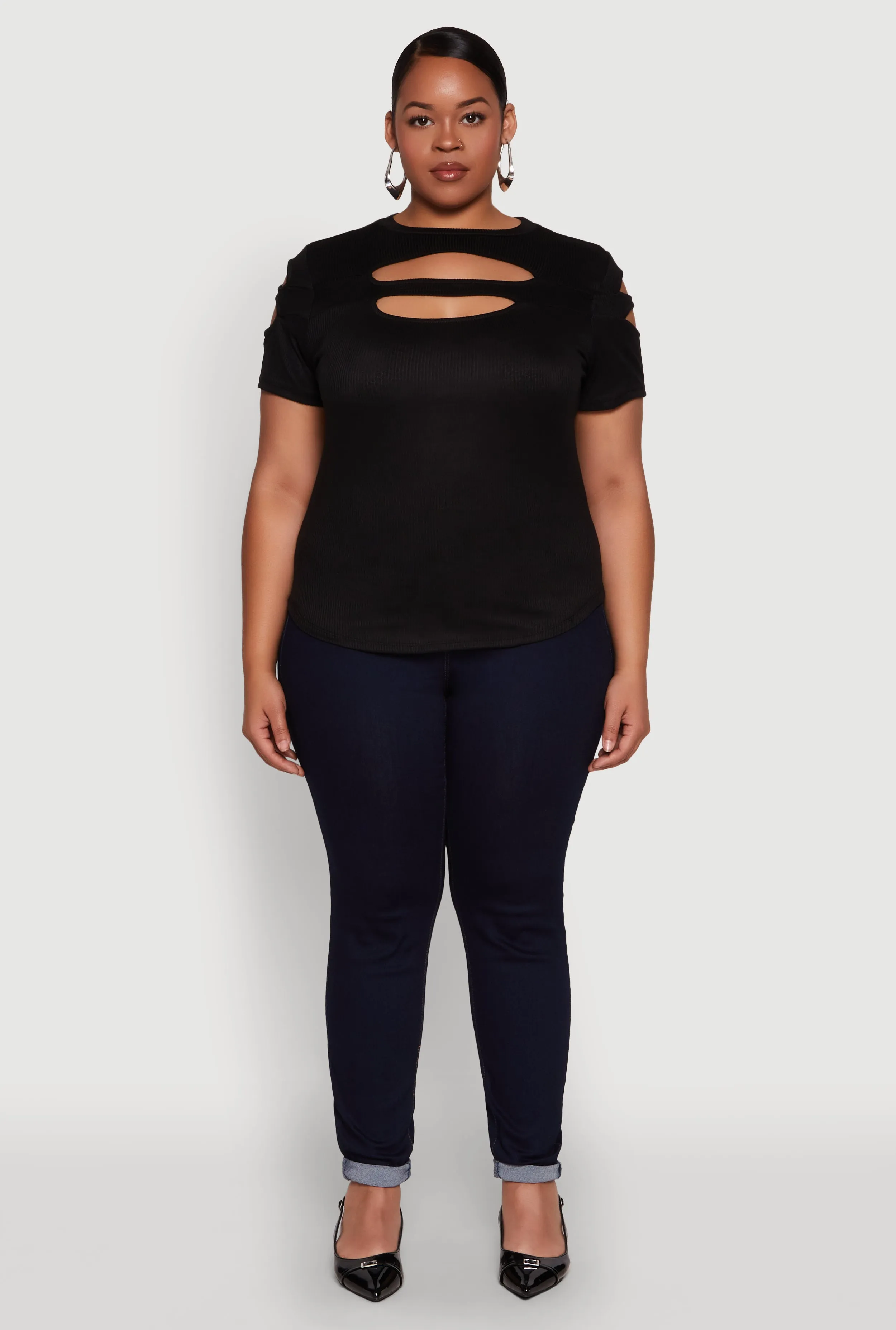 Plus Size Cut Out Detail Short Sleeve Top sold by Rainbow product image thumbnail 3