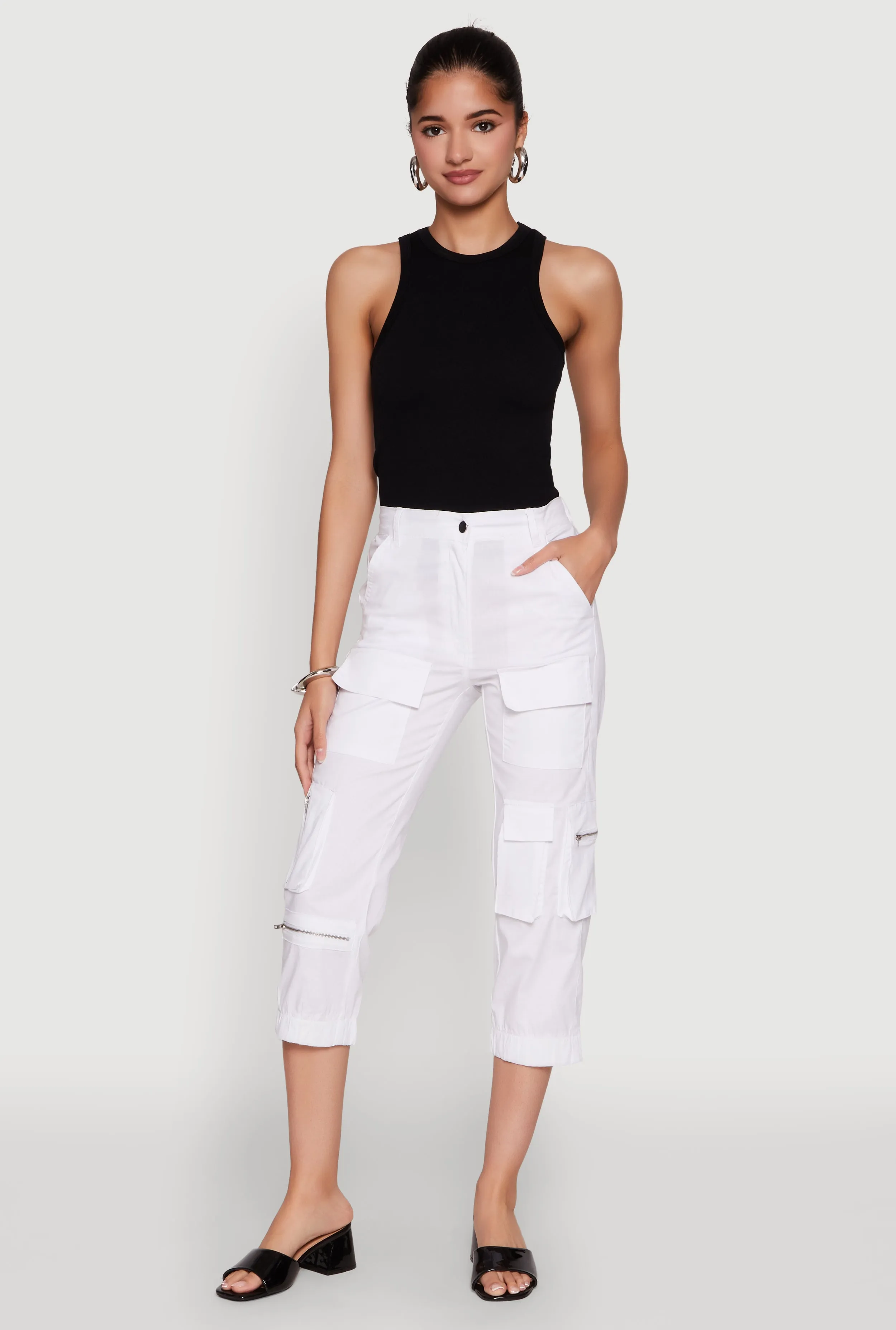 Zip Detail Capri Cargo Pants sold by Rainbow