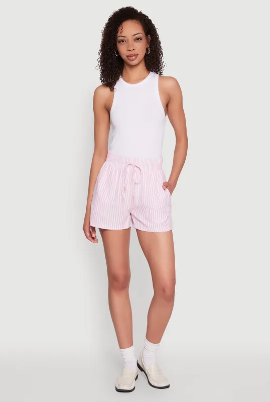 Seersucker Striped Drawstring Waist Shorts made by Ambiance