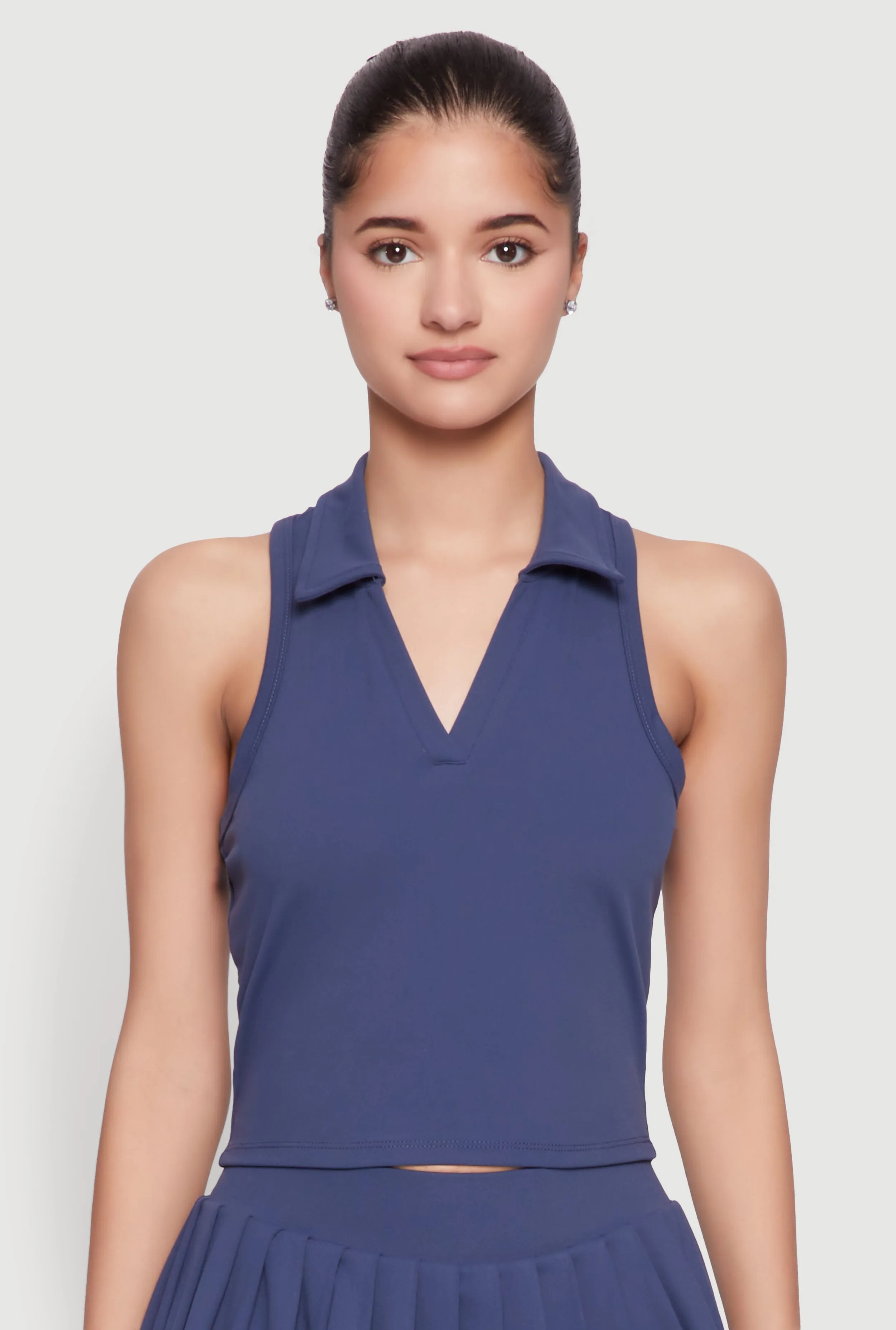 Sleeveless Polo Collar Crop Top sold by Rainbow