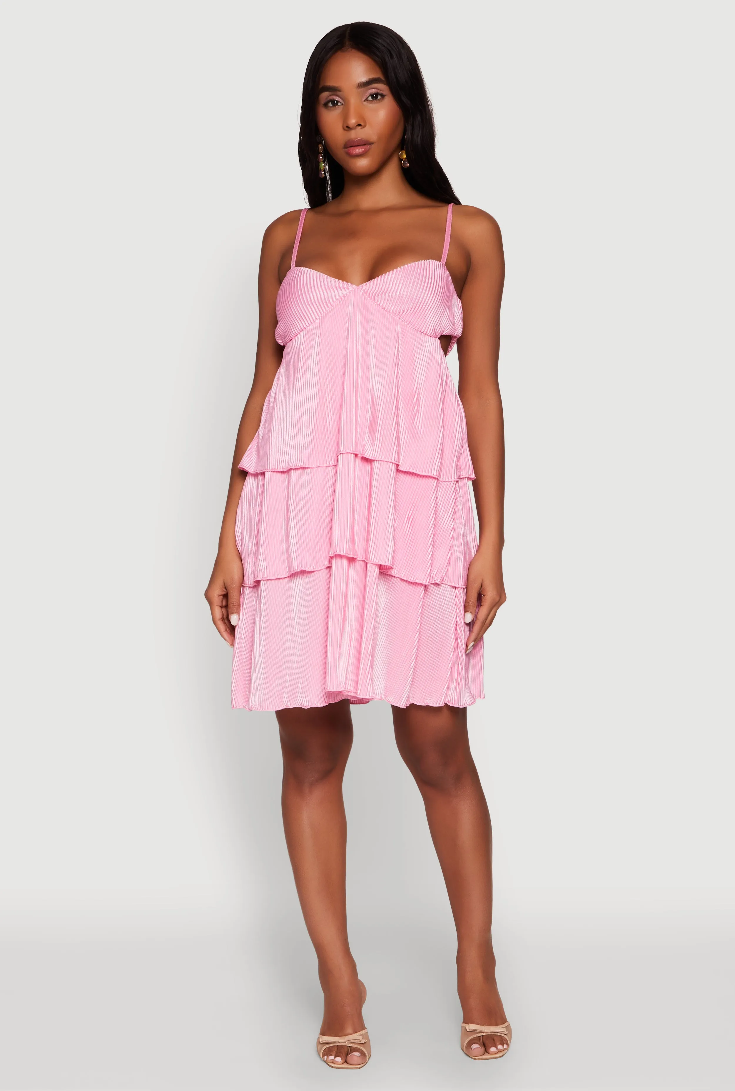 Plisse Cut Out Tiered Ruffle Mini Dress sold by Rainbow