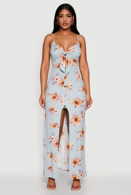 Floral Print Tie Front Cami Maxi Dress sold by Rainbow