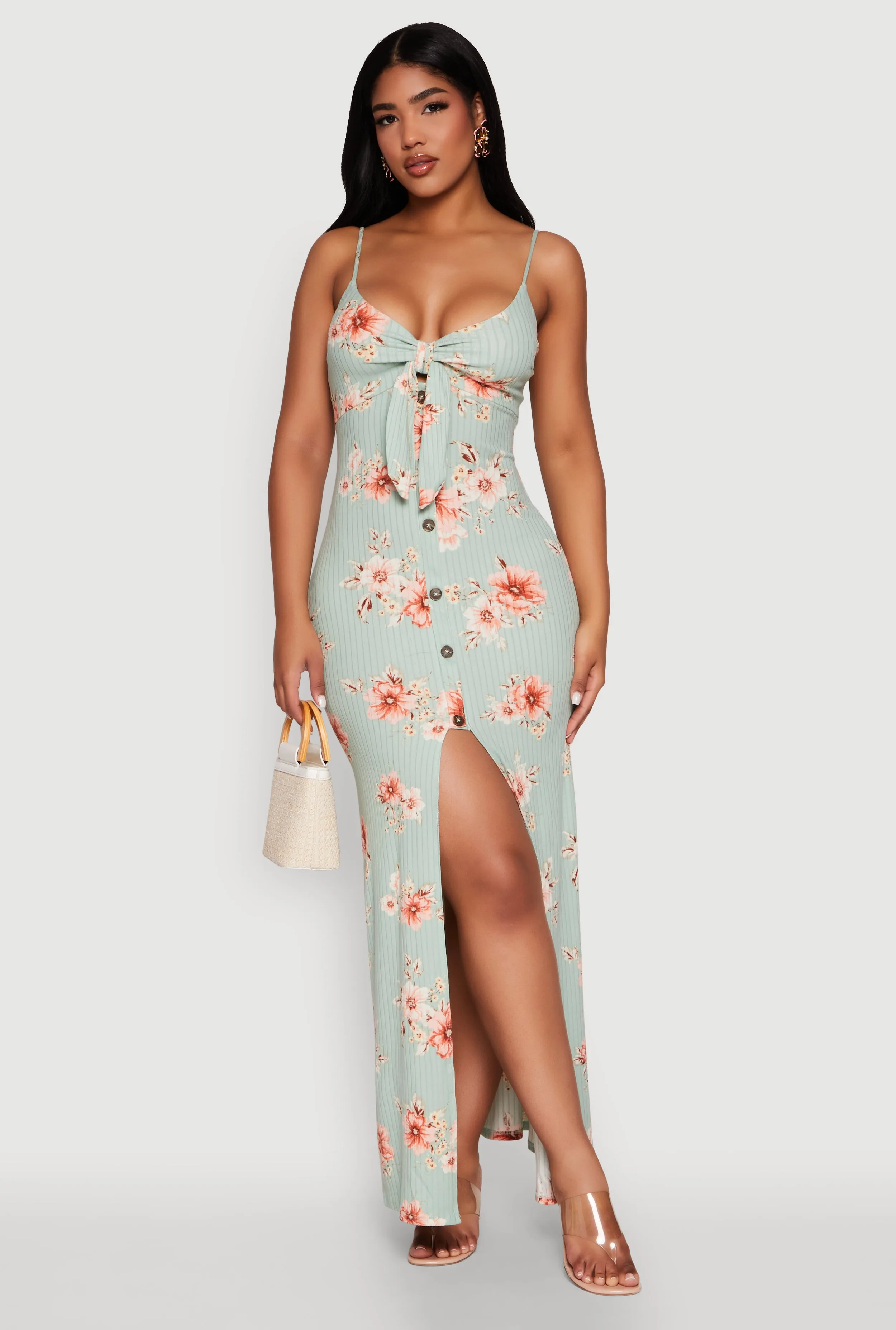 Floral Print Tie Front Cami Maxi Dress sold by Rainbow