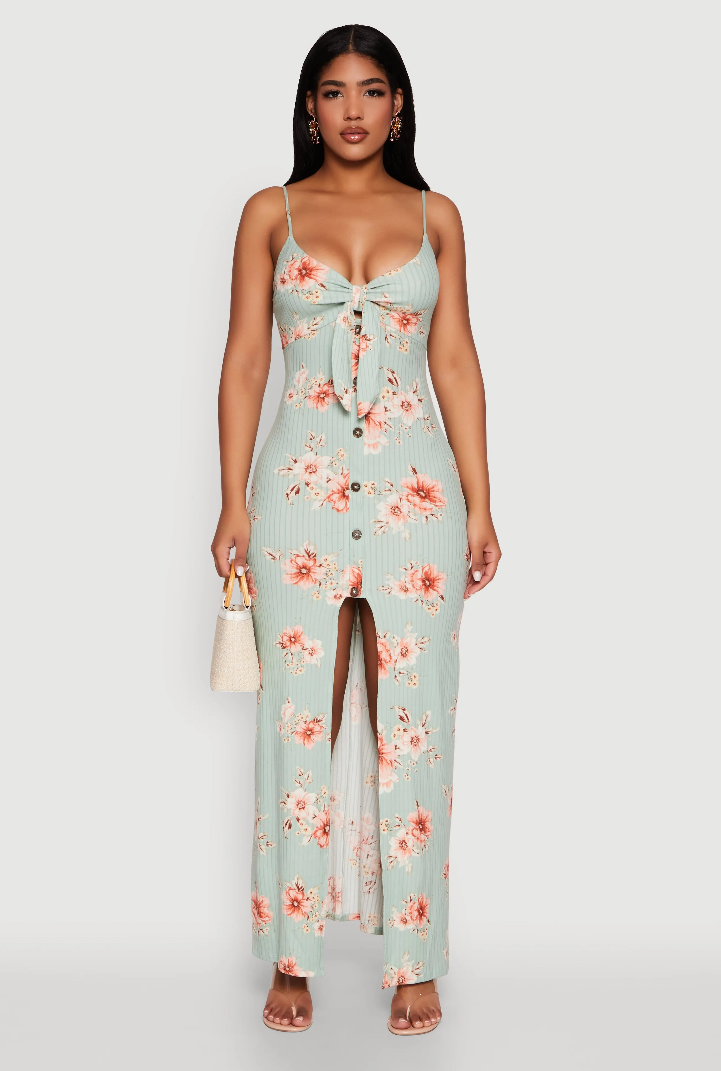 Floral Print Tie Front Cami Maxi Dress sold by Rainbow product image thumbnail 2