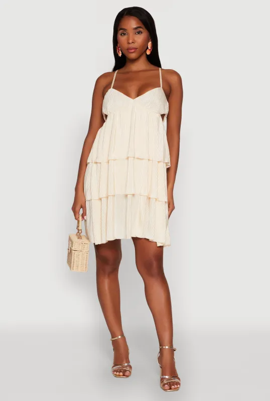 Plisse Cut Out Tiered Ruffle Mini Dress sold by Rainbow
