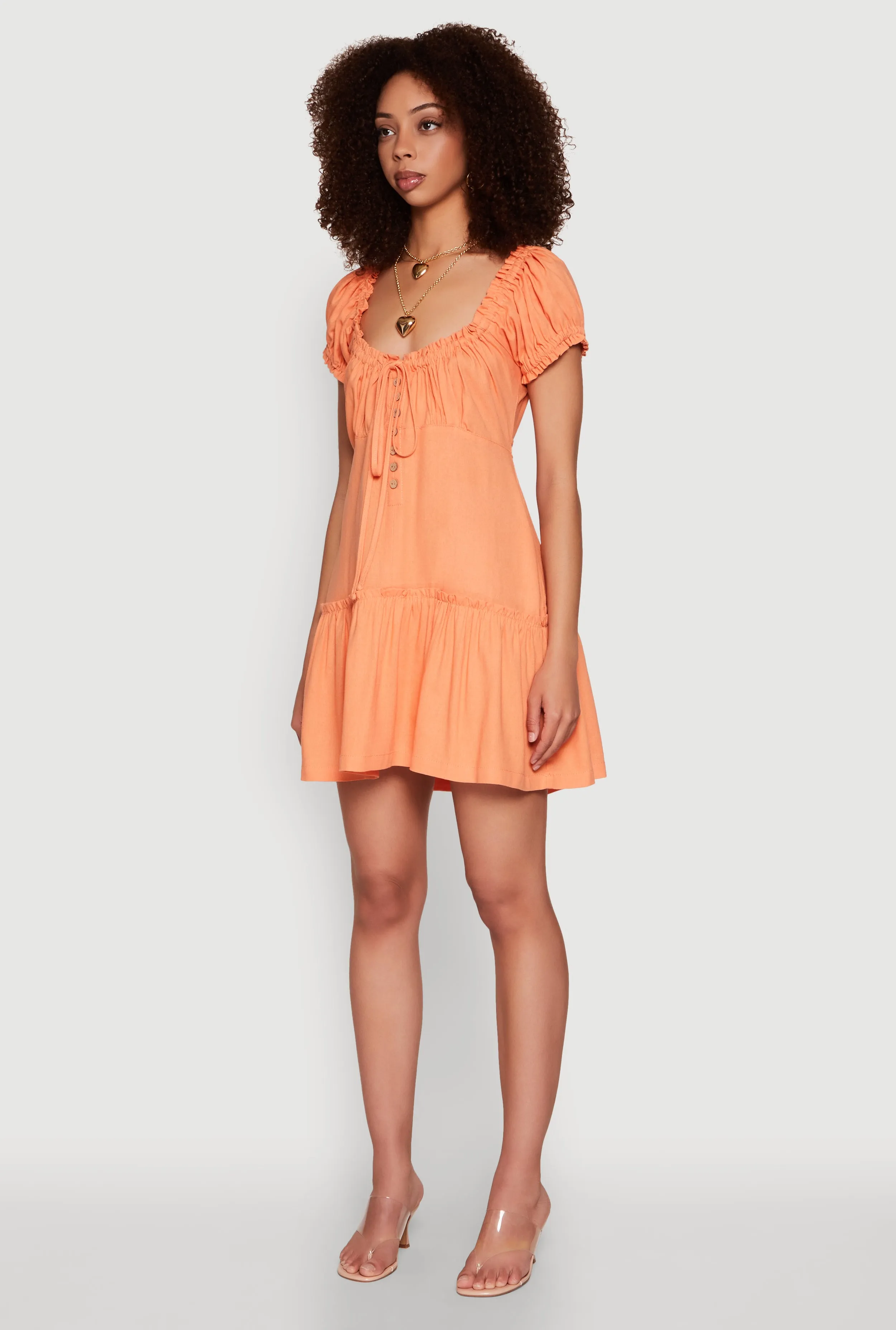 Square Neck Tie Front Mini Peasant Dress sold by Rainbow product image thumbnail 3