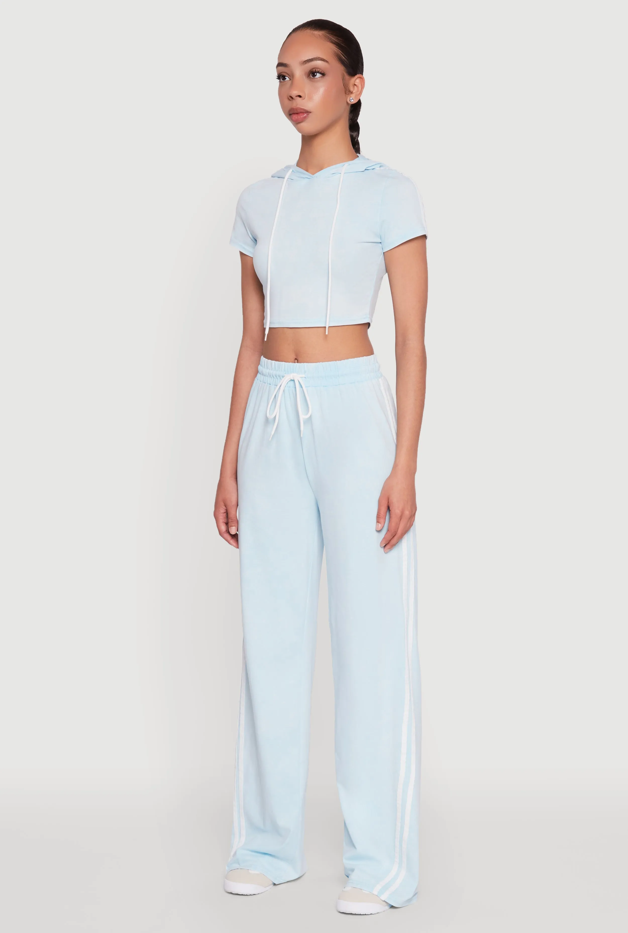 Daisy Mineral Wash Varsity Stripe Hooded Crop Top sold by Rainbow product image thumbnail 5