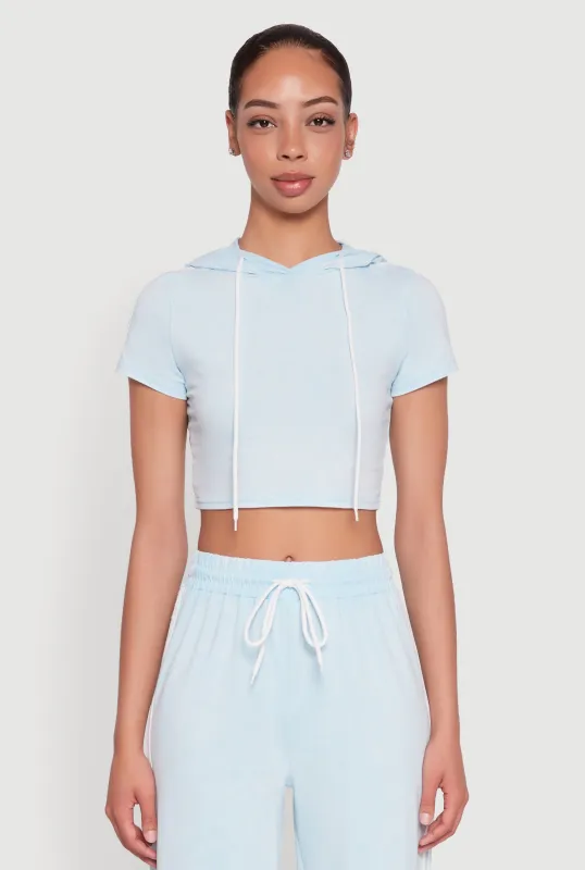 Daisy Mineral Wash Varsity Stripe Hooded Crop Top sold by Rainbow