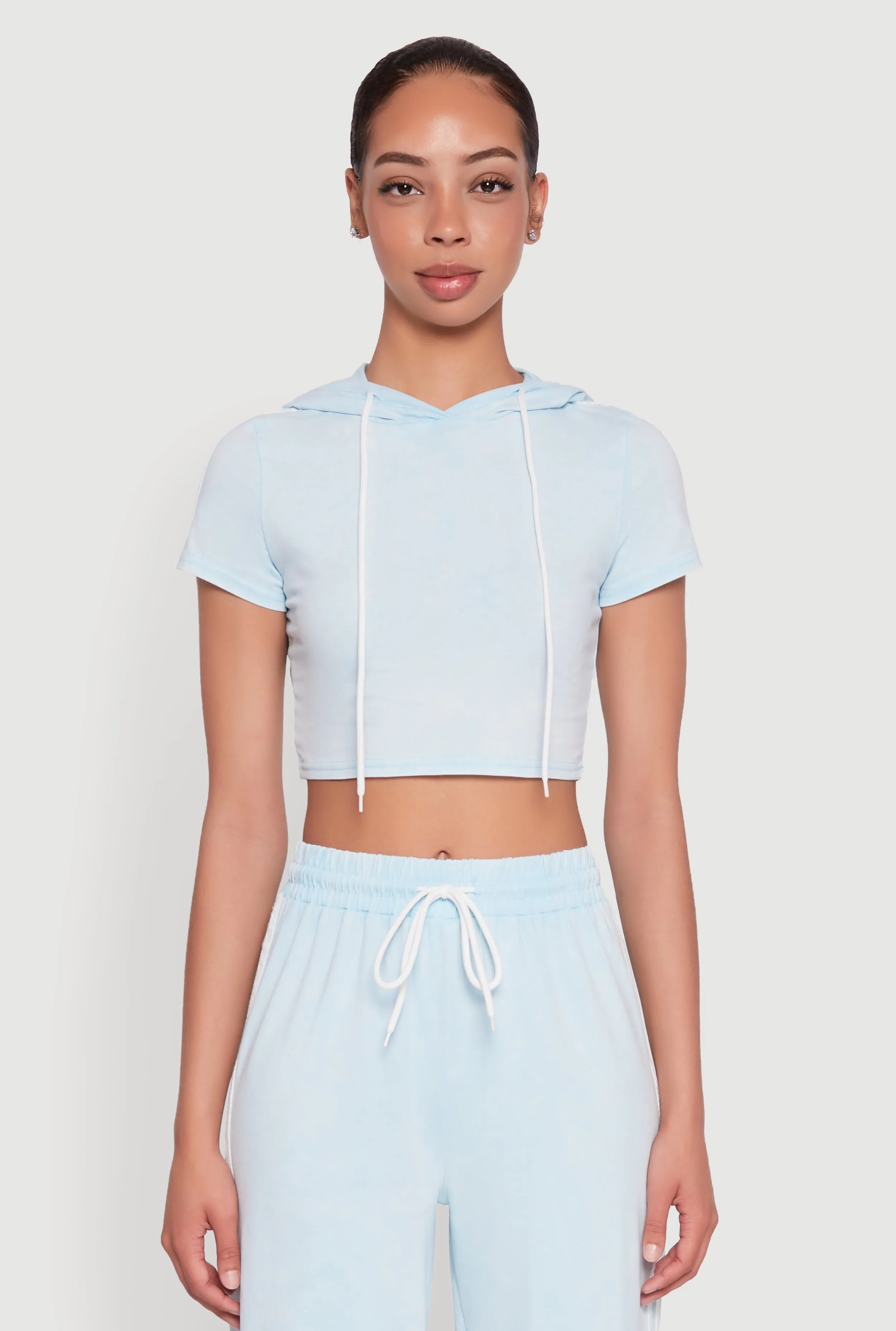 Daisy Mineral Wash Varsity Stripe Hooded Crop Top sold by Rainbow