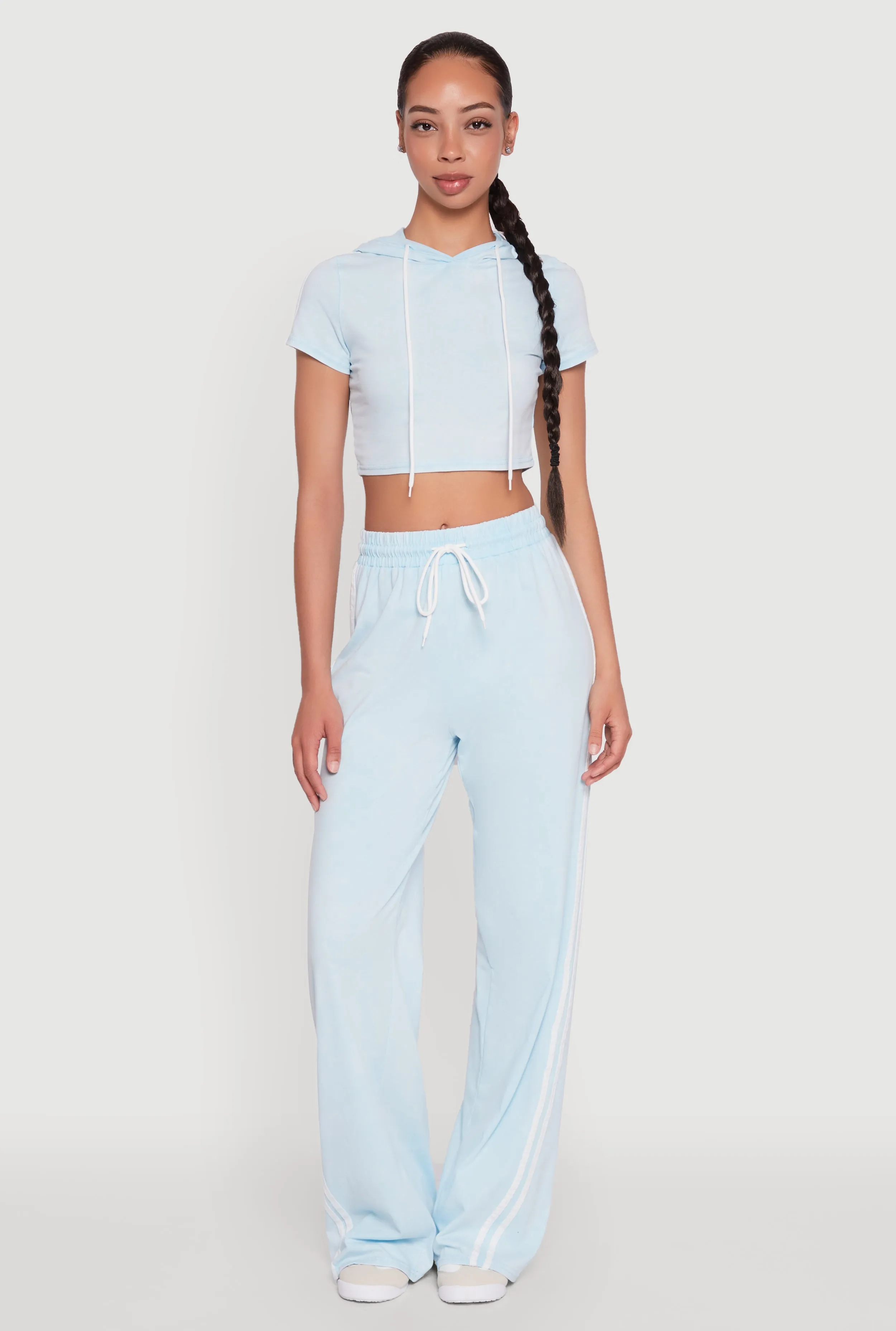 Daisy Mineral Wash Varsity Stripe Hooded Crop Top sold by Rainbow product image thumbnail 2