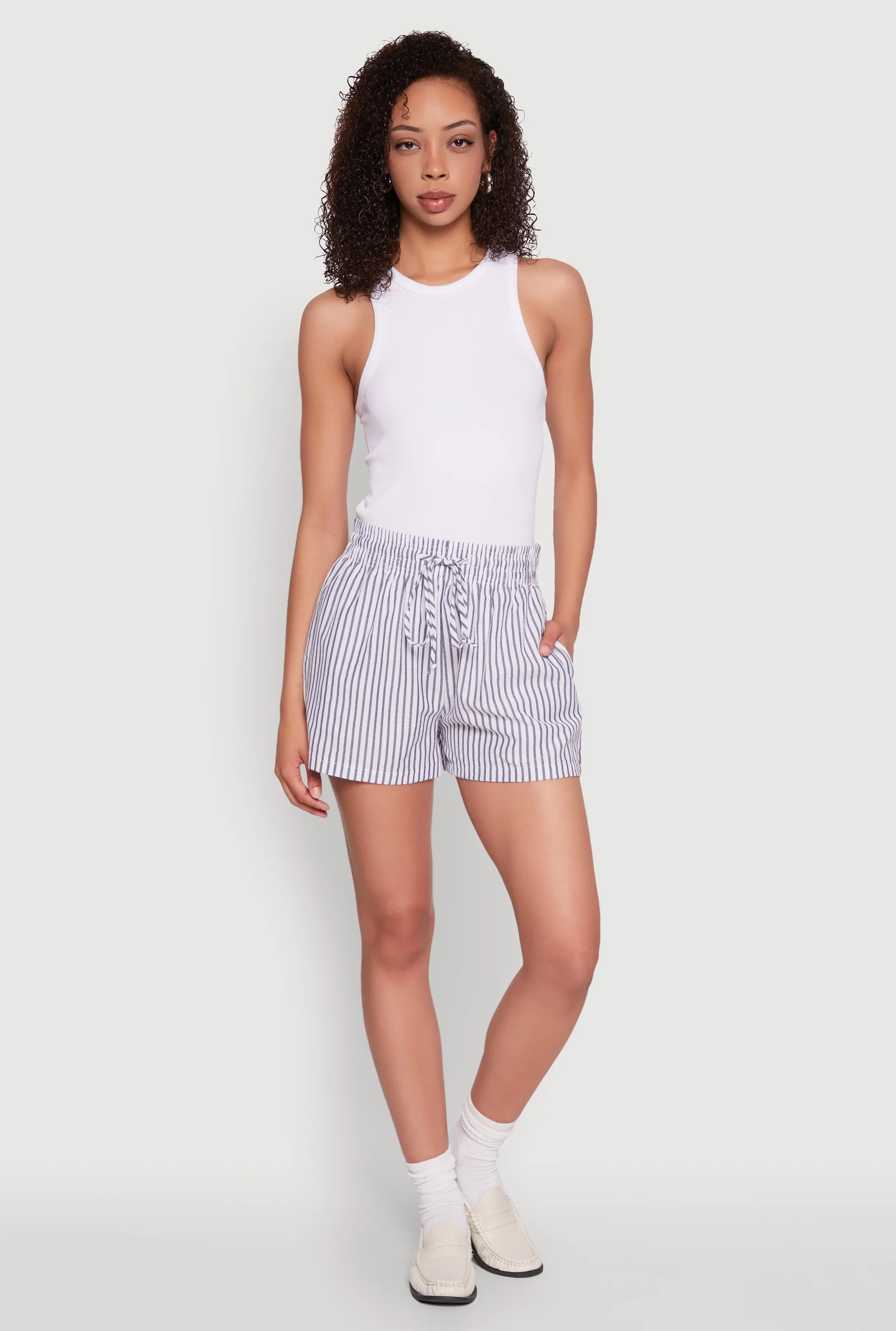Seersucker Striped Drawstring Waist Shorts sold by Rainbow