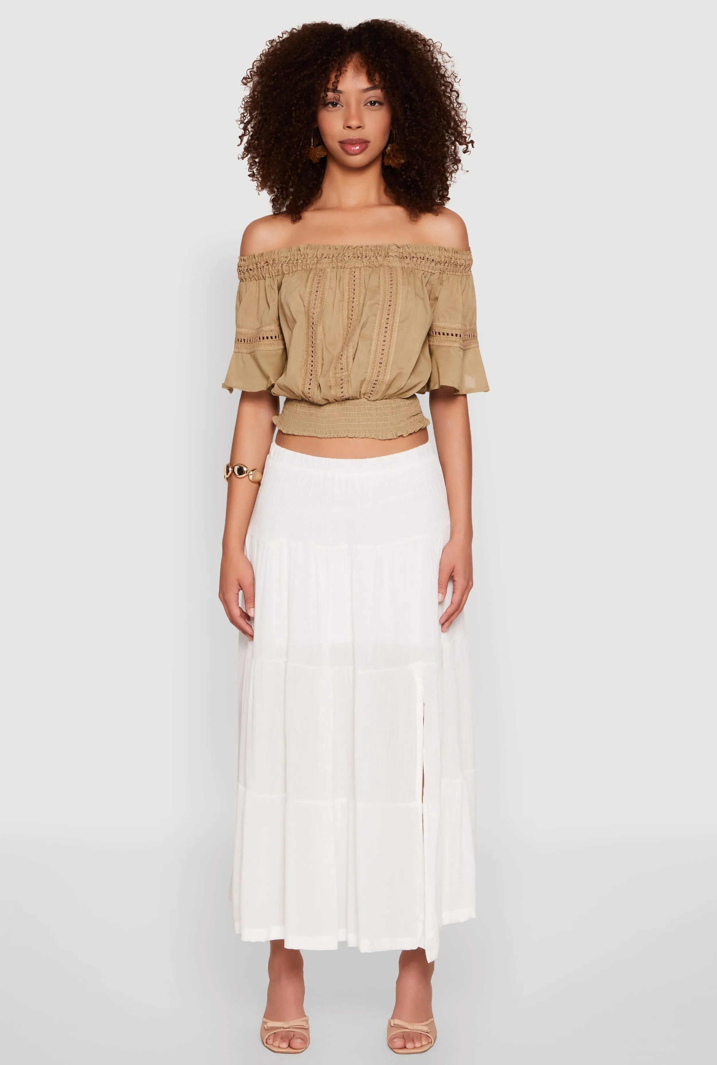 Side Slit Tiered Maxi Skirt sold by Rainbow