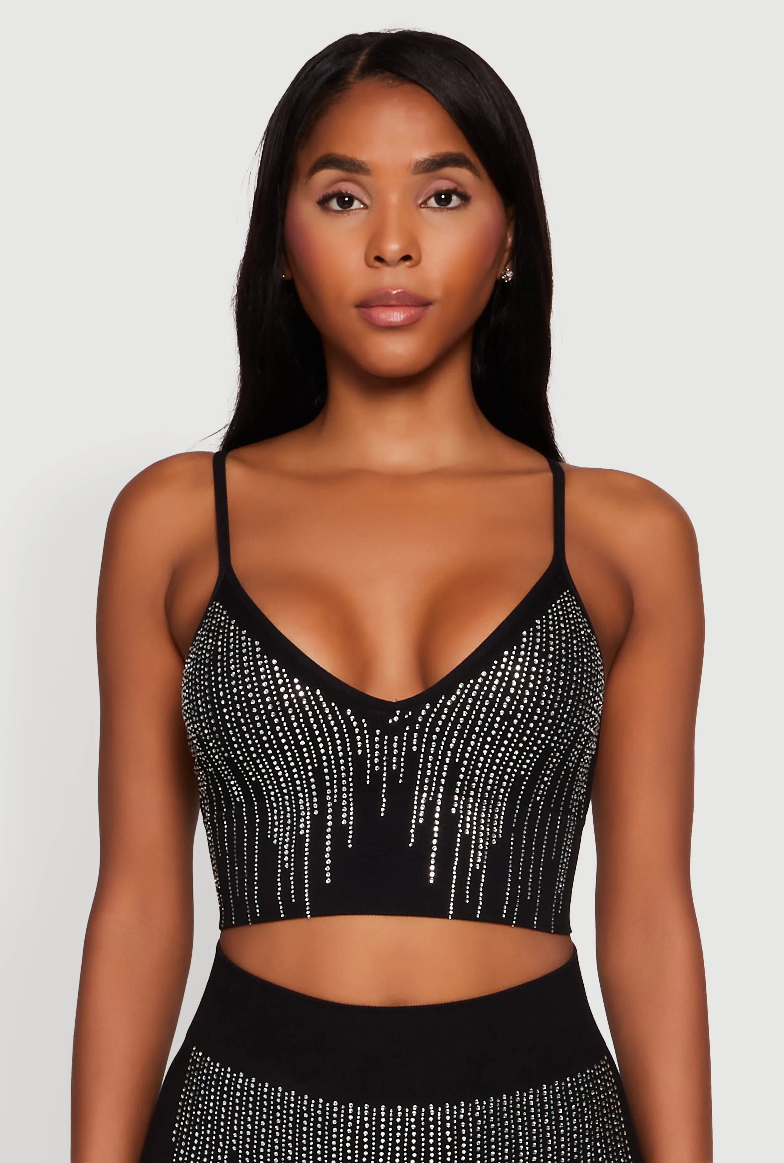 Seamless Rhinestone Ribbed Crop Top sold by Rainbow