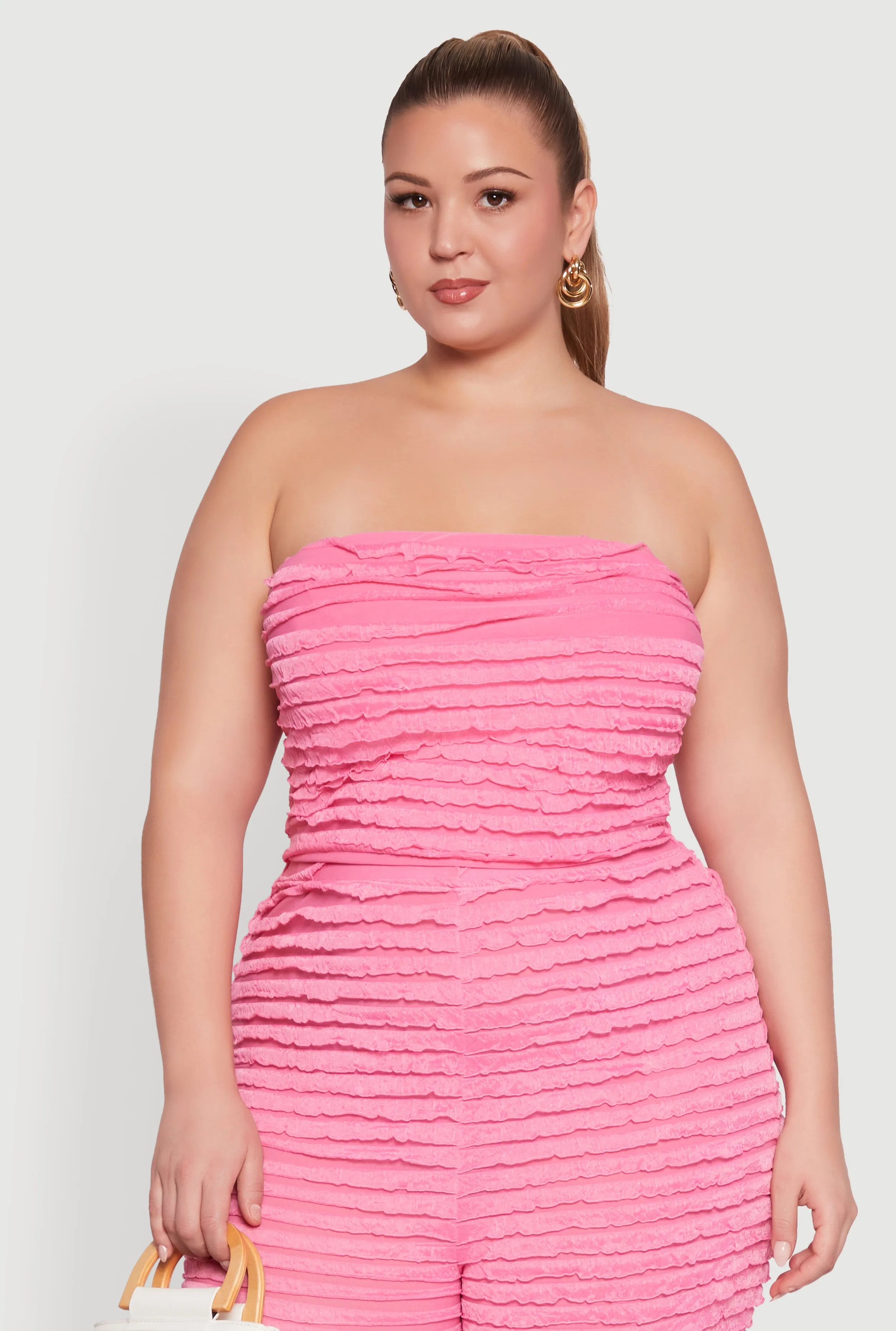 Plus Size Lettuce Edge Mesh Tube Top sold by Rainbow